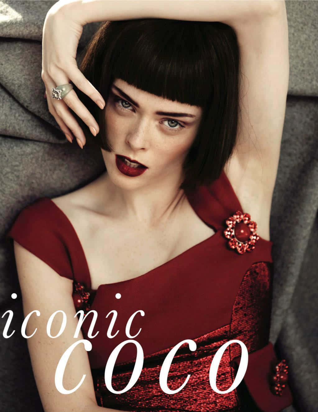Coco Rocha, gray couch, shimmering red dress, HD Phone Wallpaper