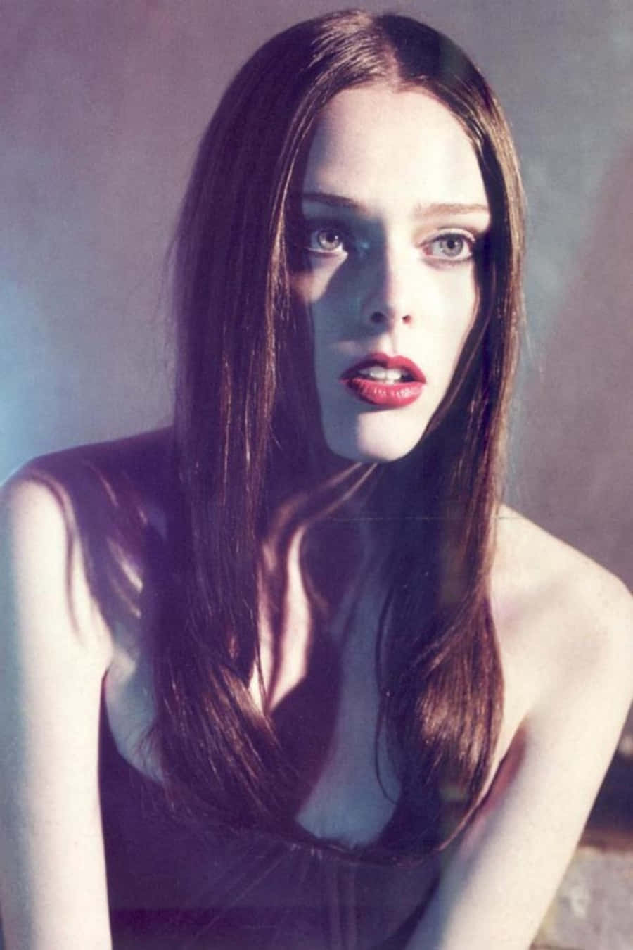 Coco Rocha, long dark hair, red lips, HD Phone Wallpaper