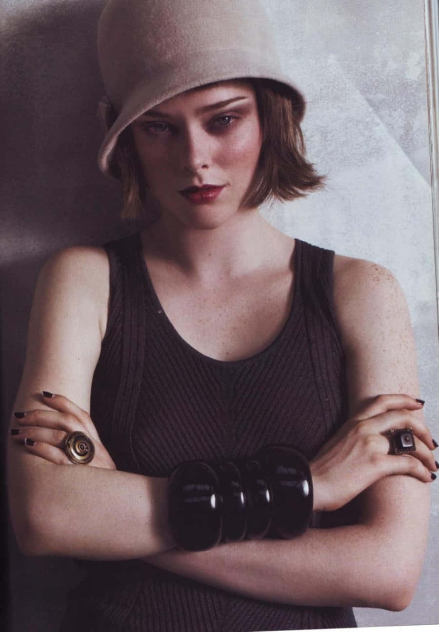 Coco Rocha, beige hat, black ribbed top, HD Phone Wallpaper