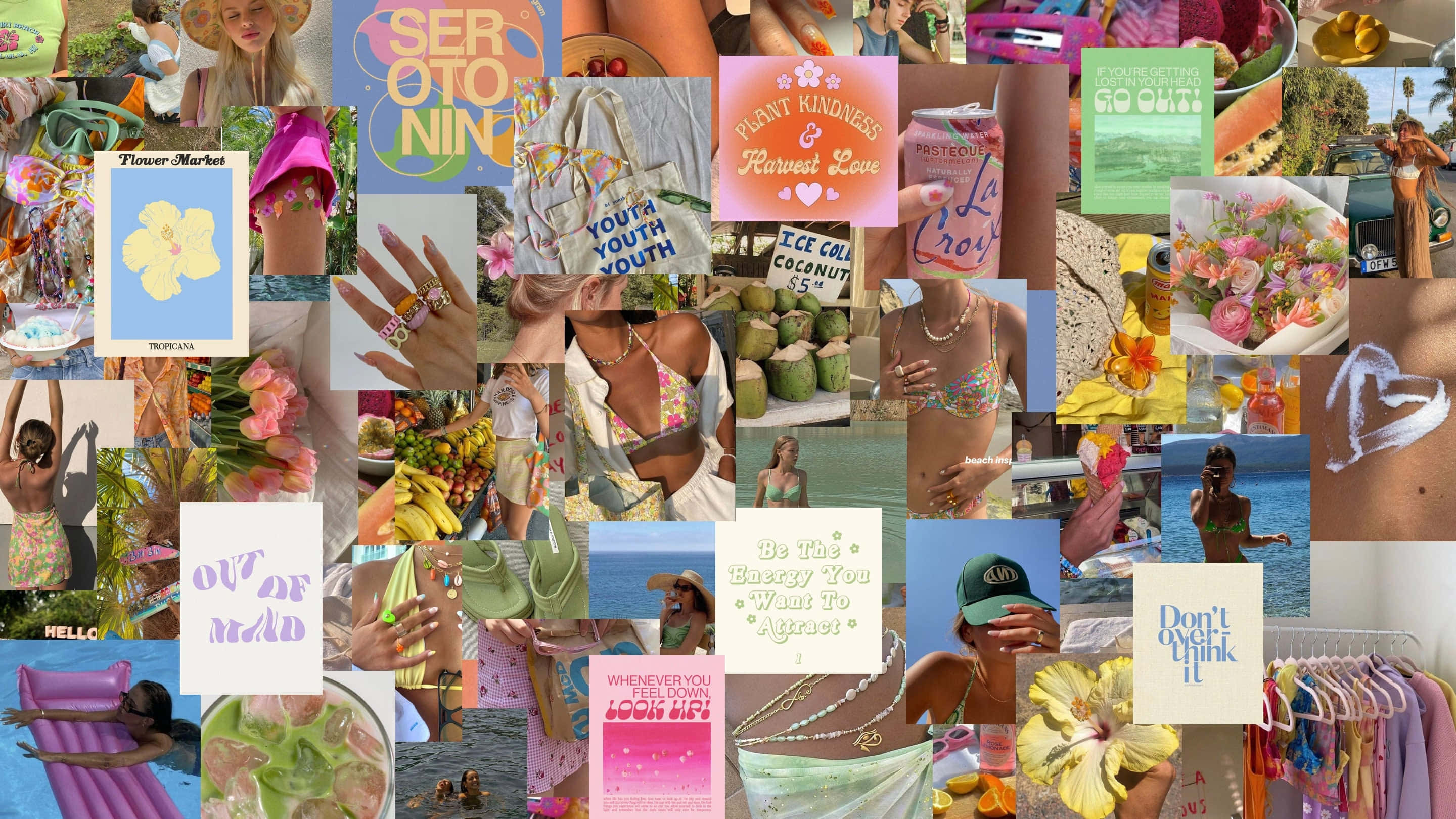 Coconut Girl Aesthetic, beach scenes, tropical flowers, 2K Desktop Wallpaper