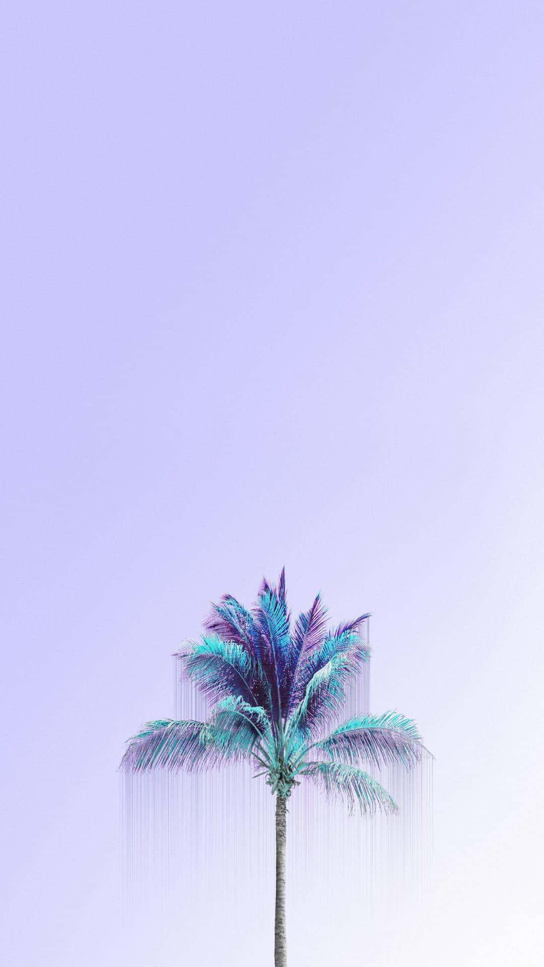 pastel purple sky, coconut tree, iridescent blue and purple fronds, Full HD Phone Wallpaper