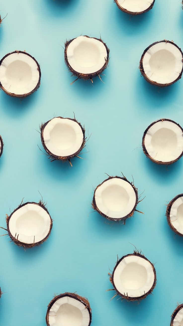 coconut halves, fibrous husks, scattered pattern, HD Phone Wallpaper