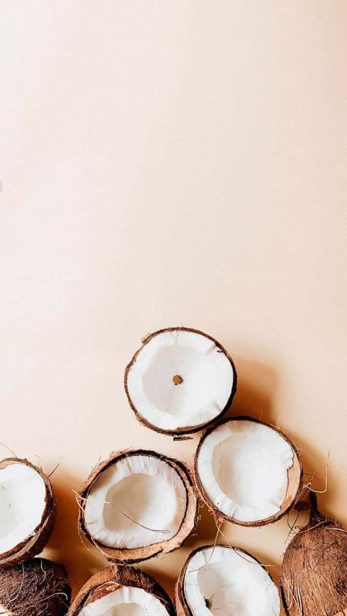 coconut halves, fibrous husks, white interiors, SD Phone Wallpaper