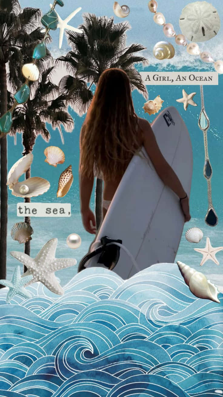 Surfer Girl Coconut Aesthetic, turquoise waves, palm trees, HD Phone Wallpaper