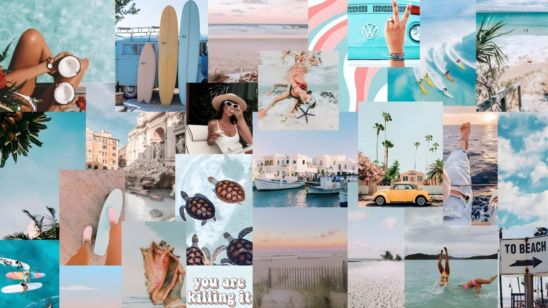 beach, surfboards, vintage vans, Full HD Desktop Wallpaper