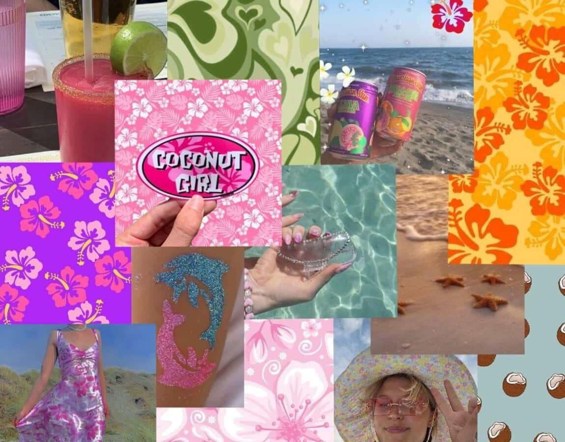 Coconut Girl, pink drinks, starfish, SD Desktop Wallpaper