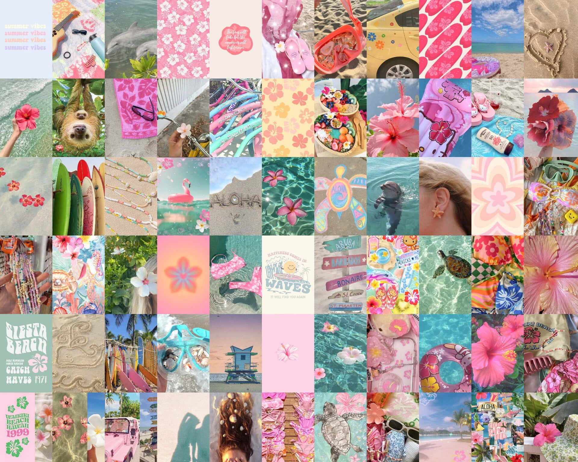 Coconut Girl, tropical beach scenes, pink hibiscus flowers, Full HD Desktop Wallpaper