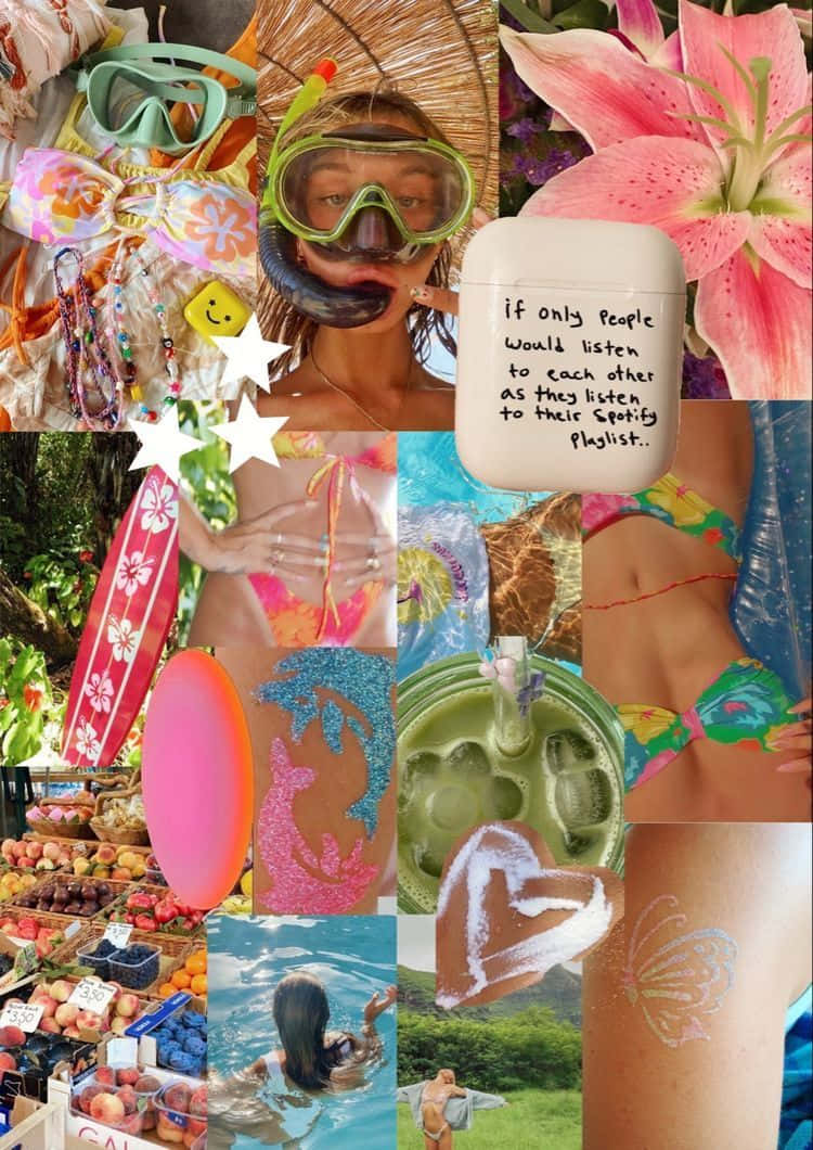 Coconut Girl, snorkel gear, pink lilies, SD Phone Wallpaper