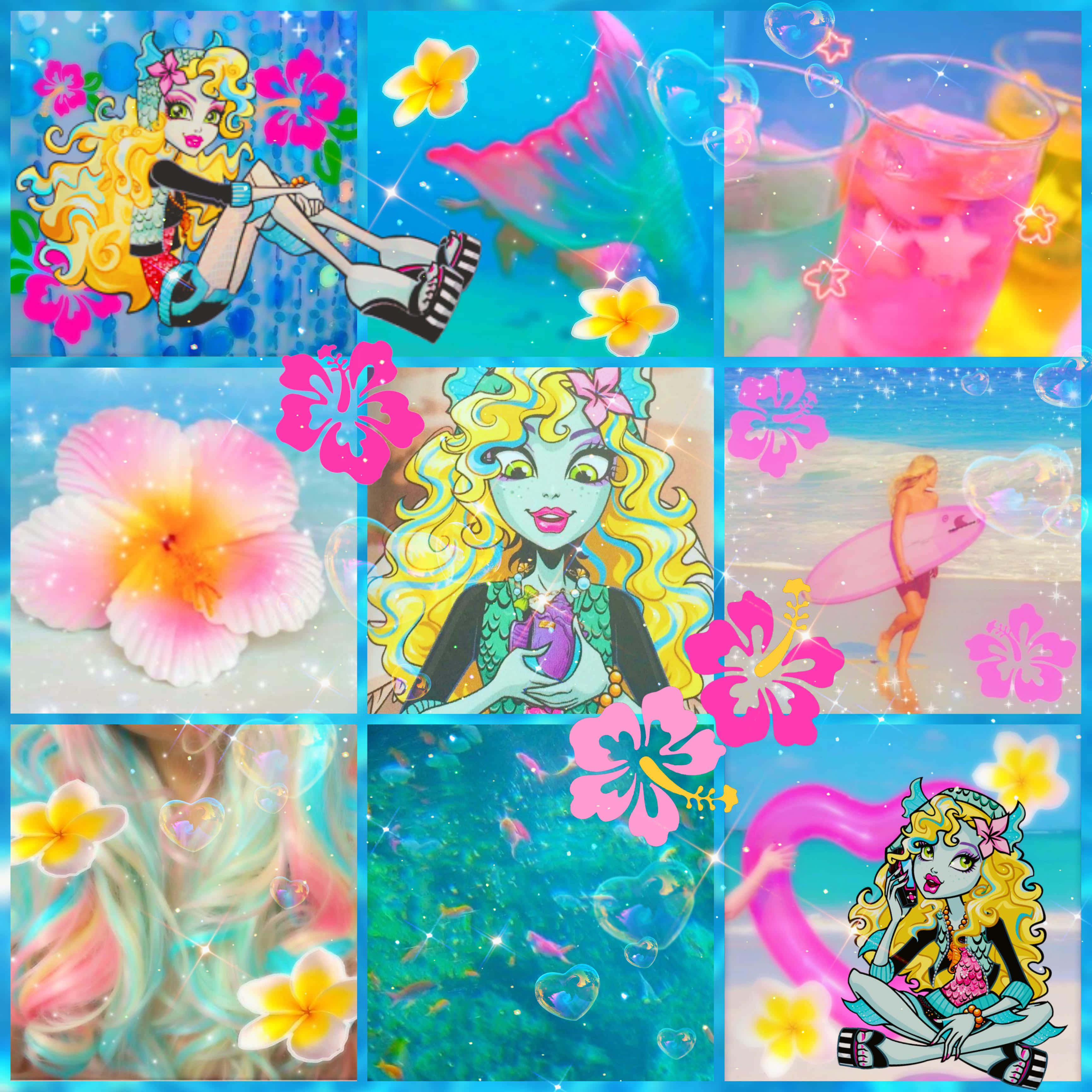 Coconut Girl, cartoon mermaid, blonde hair, 2K Desktop Wallpaper
