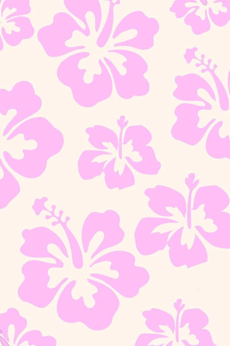 tropical hibiscus pattern, pink hibiscus flowers, creamy off-white background, SD Phone Wallpaper