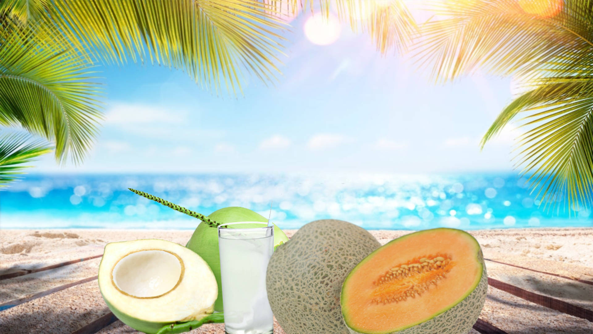 tropical coconuts, melons, Full HD Desktop Wallpaper