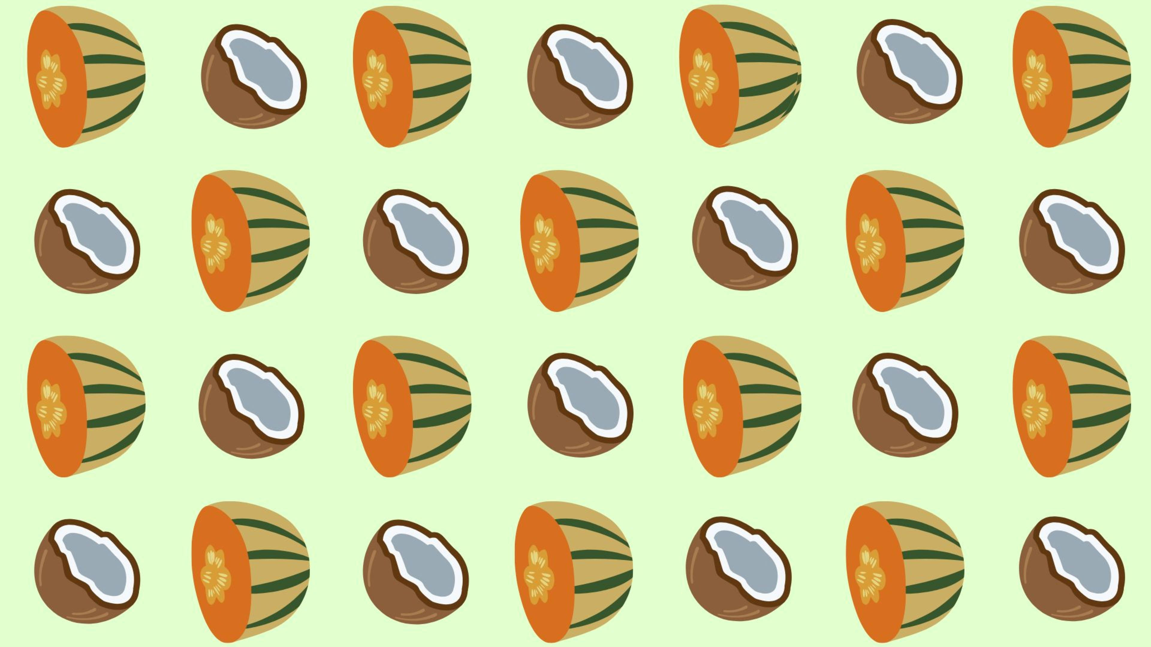 coconut, melon slices, pattern, 4K Desktop Wallpaper