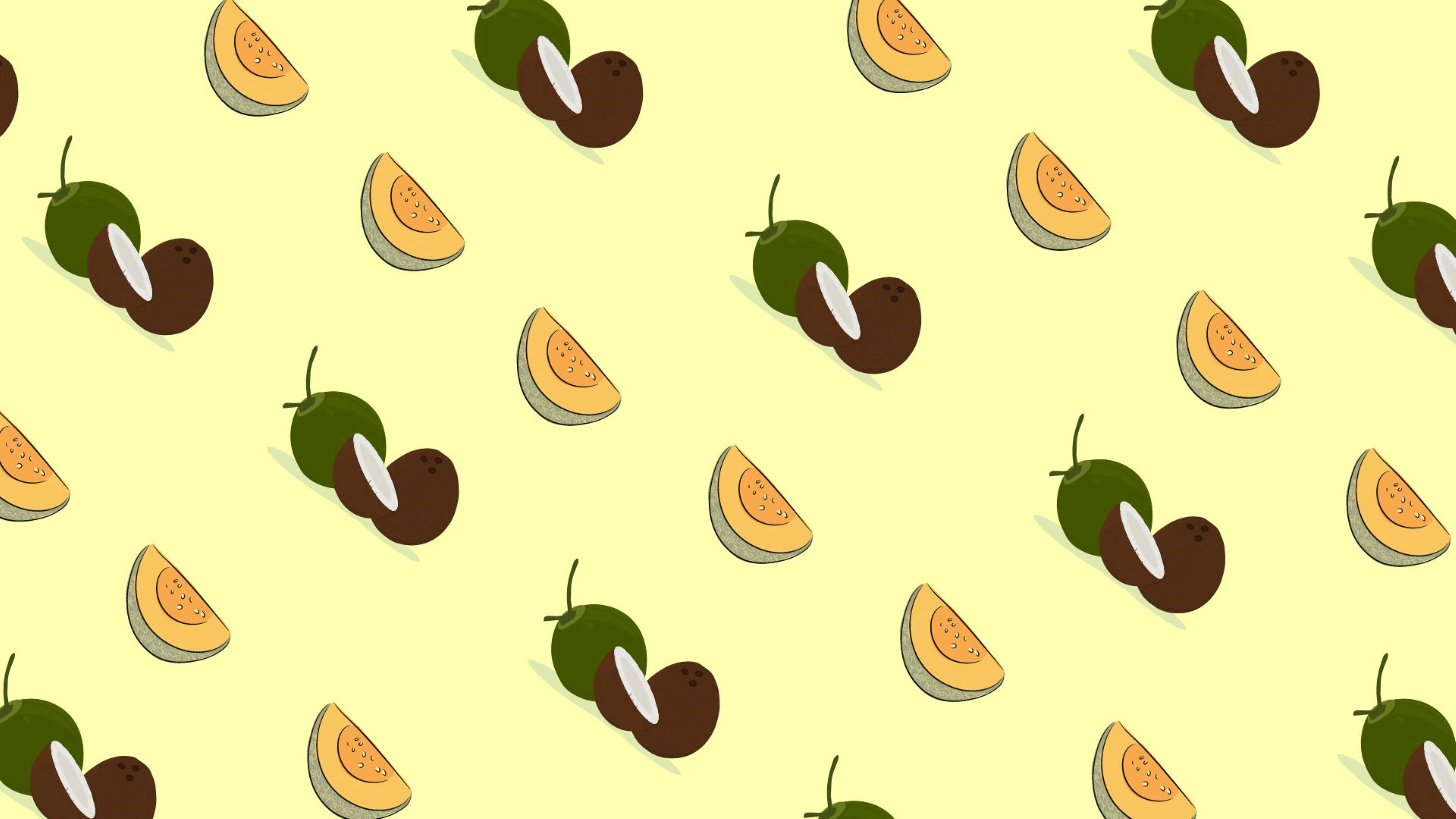 sliced melons, coconuts, 4K Desktop Wallpaper