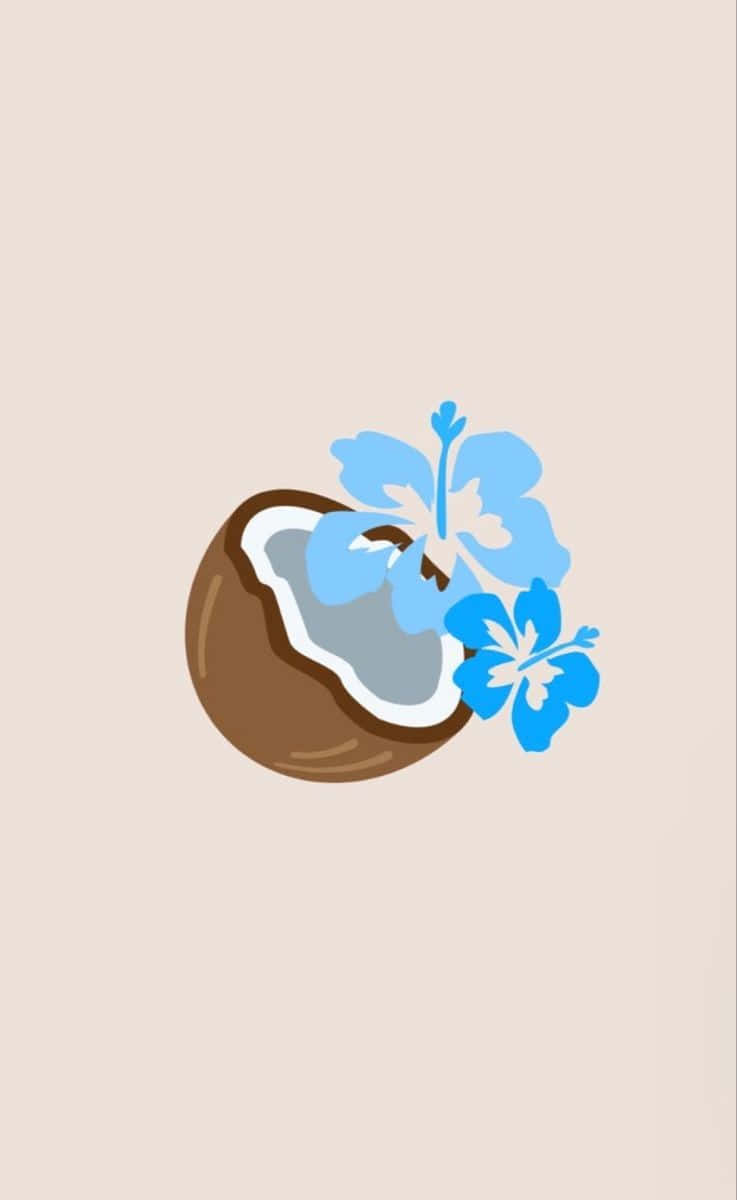 preppy summer coconut, blue hibiscus flowers, soft beige background, SD Phone Wallpaper