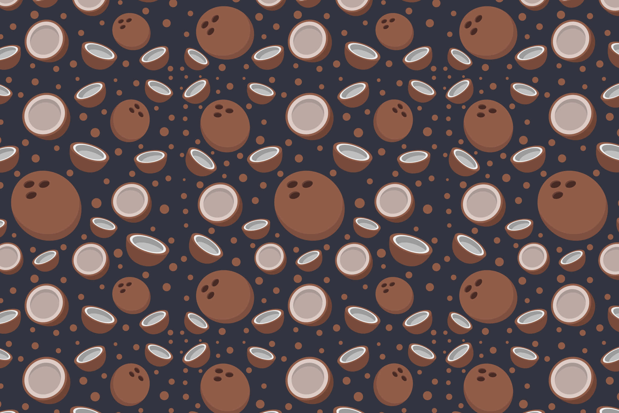 coconut pattern, cartoon bowling balls, split coconuts, Full HD Desktop Wallpaper
