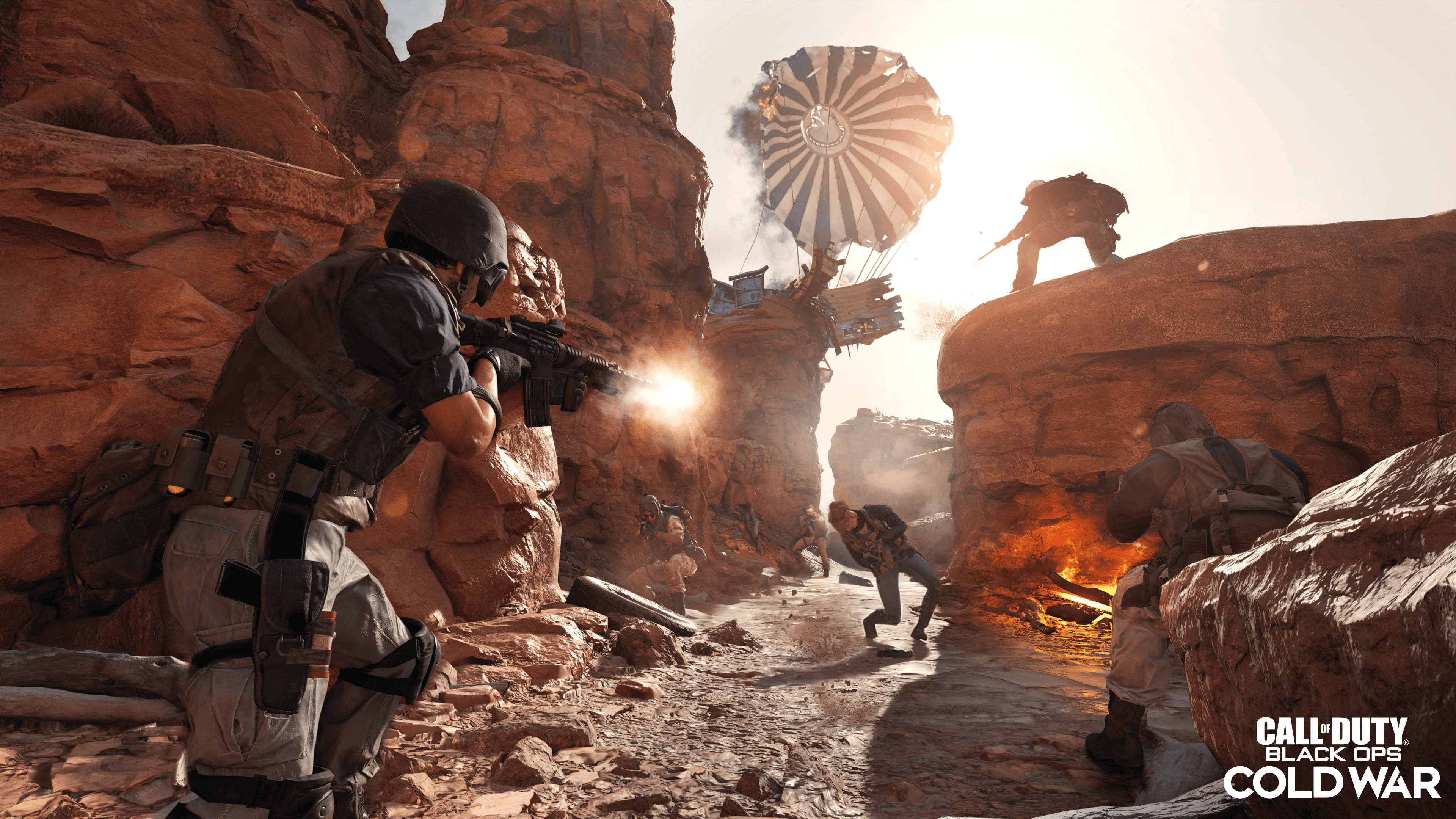 COD: Cold War, desert canyon, parachute drops, 4K Desktop Wallpaper