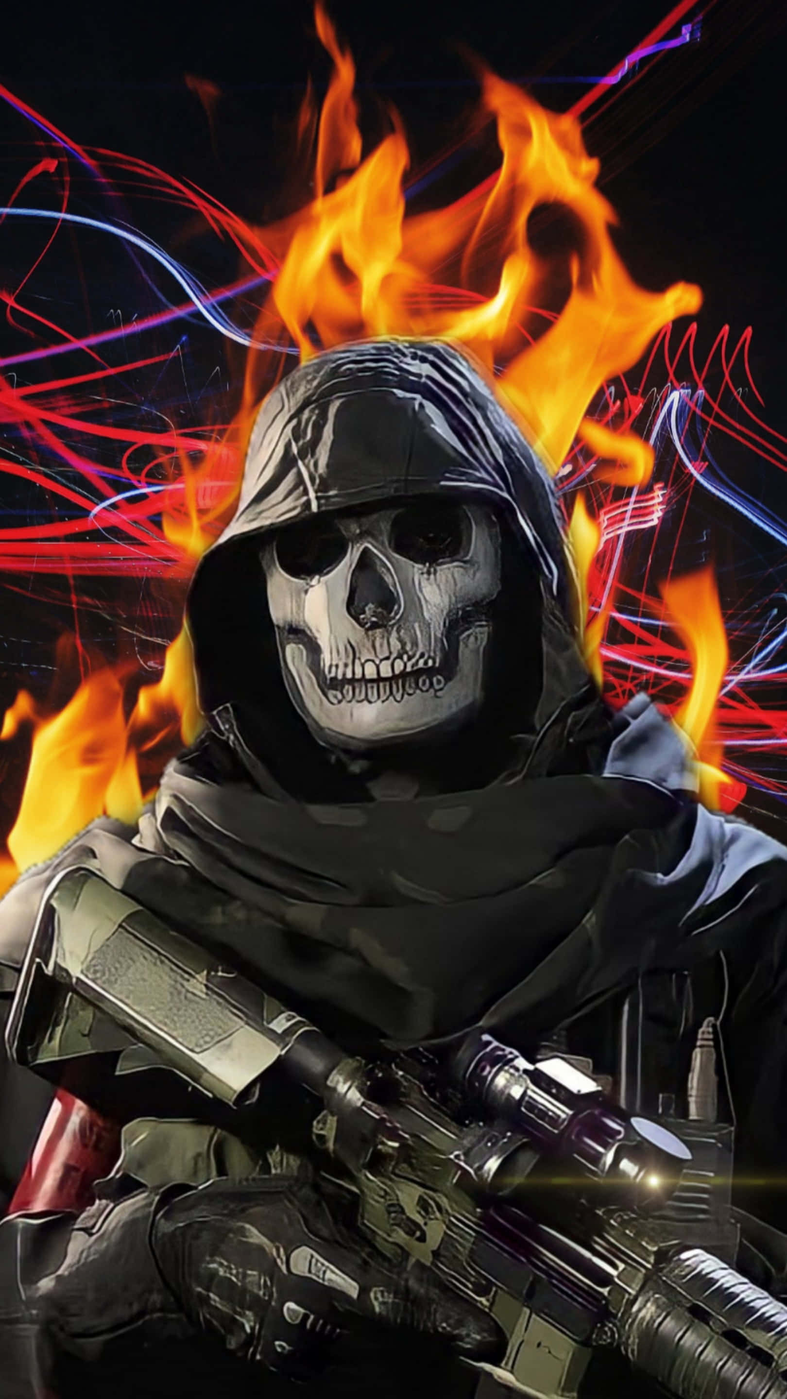 CoD Mobile Character Skin, hooded skull warrior, futuristic rifle, 2K Phone Wallpaper