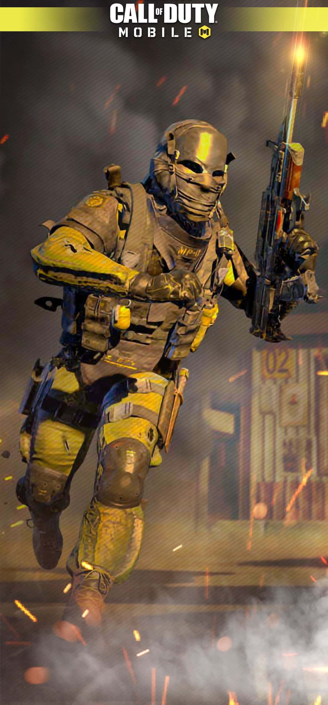 COD Mobile Character Skin, yellow and gray tactical gear, glowing assault rifle, Full HD Phone Wallpaper