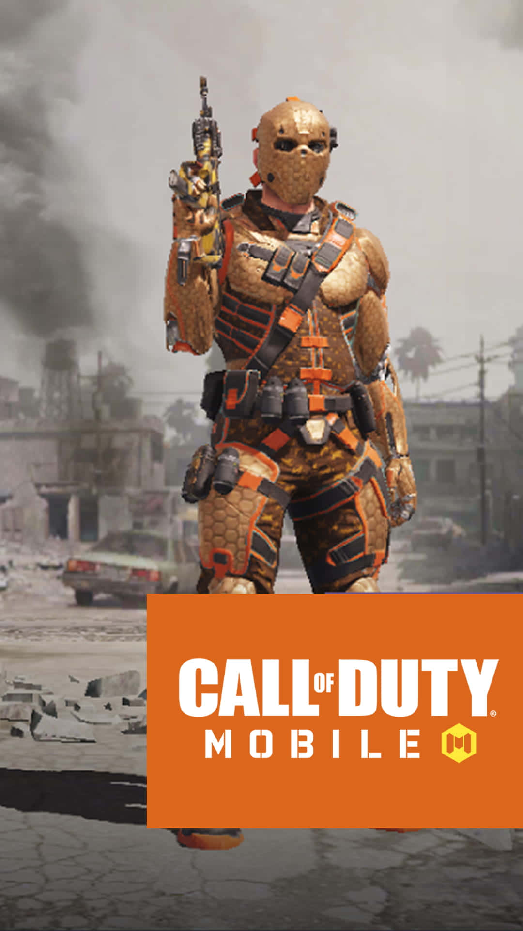 CoD Mobile, character skins, textured orange and black gear, Full HD Phone Wallpaper