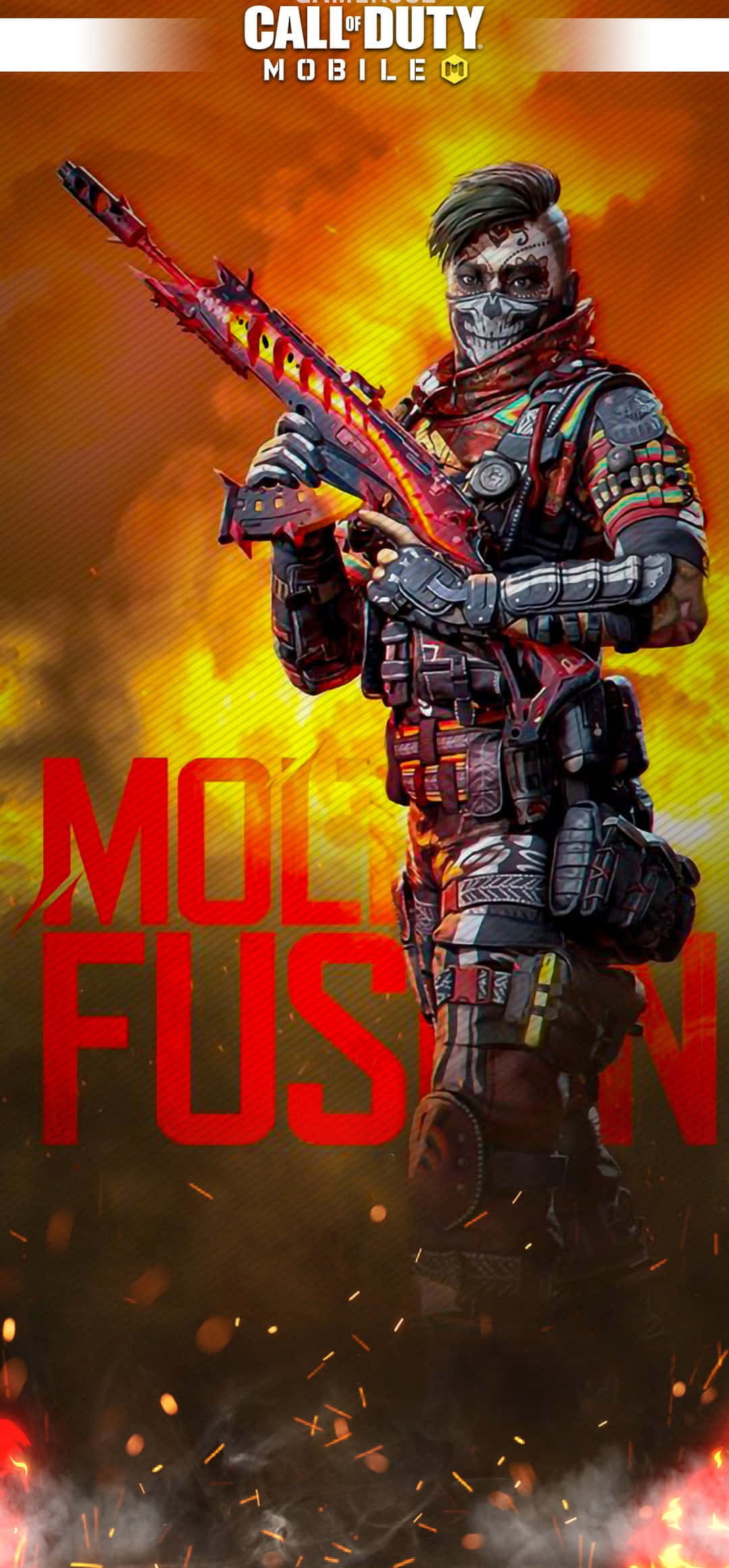 COD Mobile Character Skins, fiery orange, red background, Full HD Phone Wallpaper