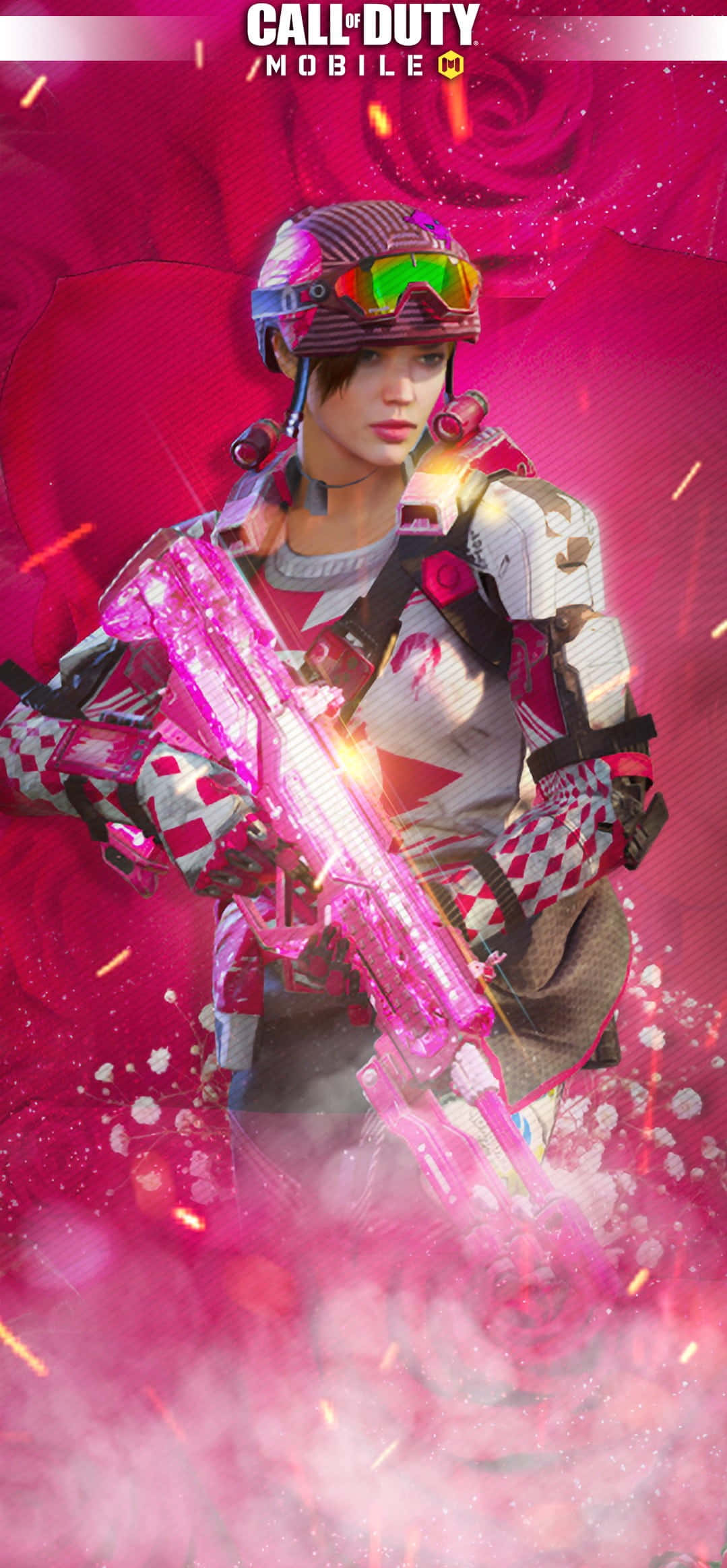 CoD Mobile Character Skins, pink and white gear, glowing pink weapon, Full HD Phone Wallpaper
