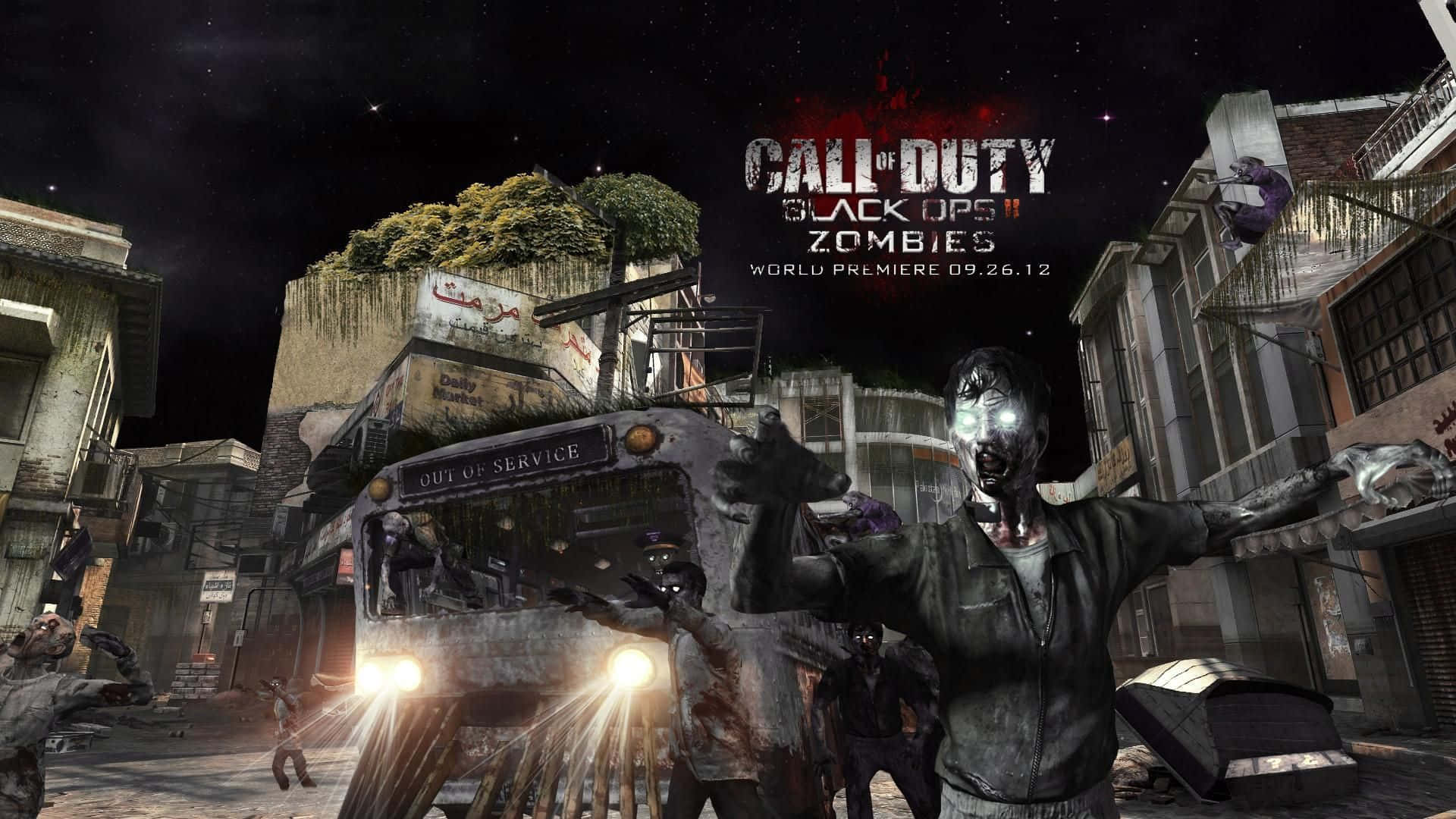 CoD Zombies, ruined city street, night, Full HD Desktop Wallpaper