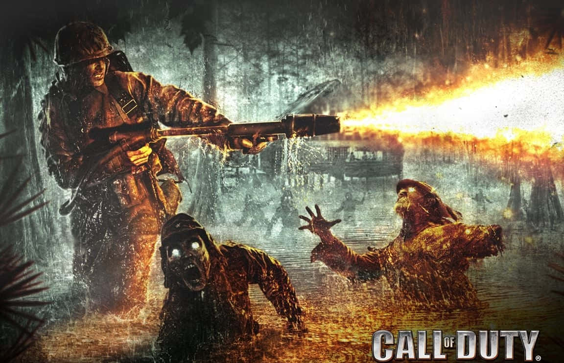 Cod Zombies, soldier, flamethrower, SD Desktop Wallpaper