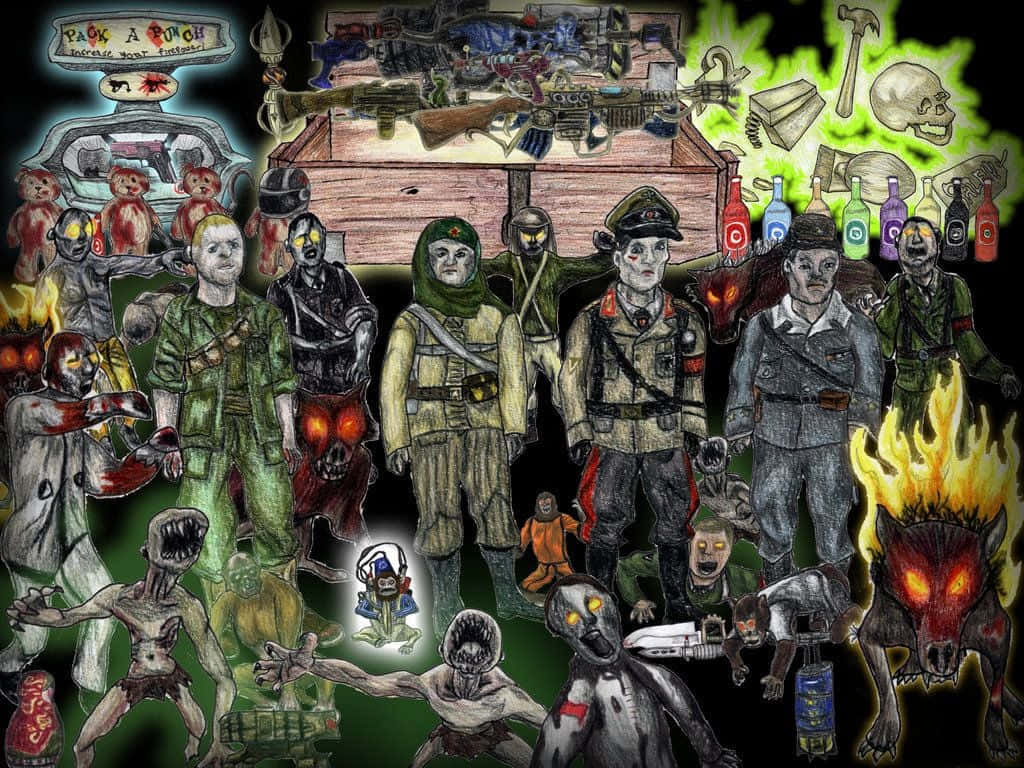 Cod Zombies, zombie soldiers, monstrous creatures, SD Desktop Wallpaper
