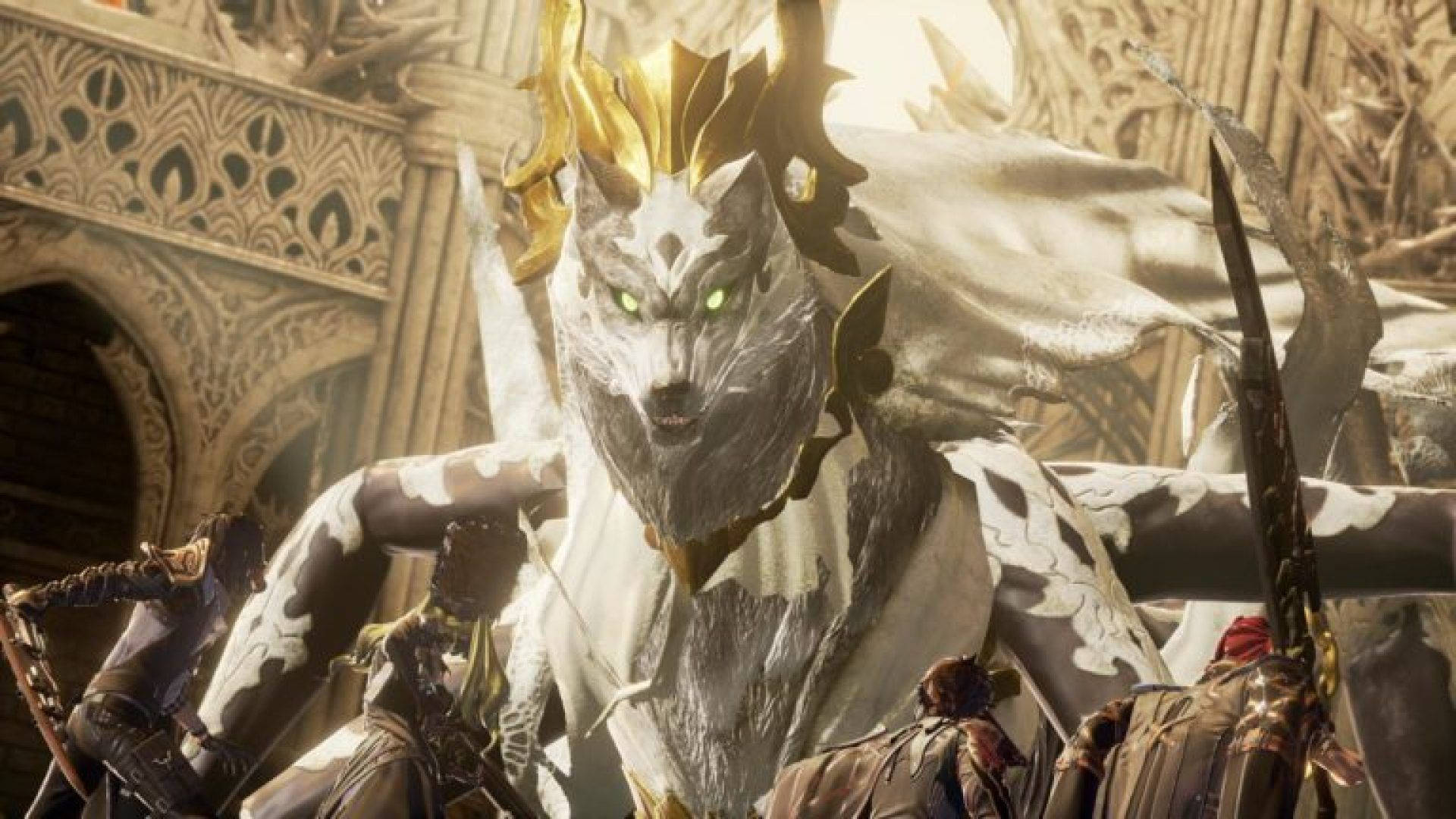 Code Vein, white wolf, glowing green eyes, Full HD Desktop Wallpaper