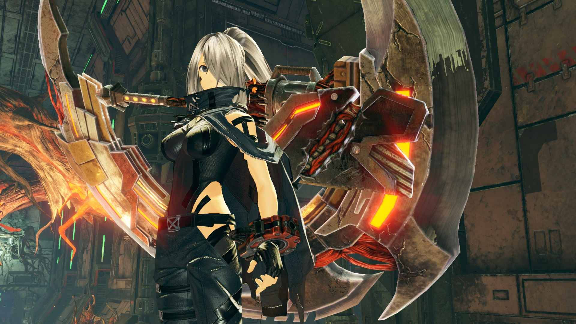 Code Vein, silver-haired anime warrior, massive glowing orange sword, Full HD Desktop Wallpaper
