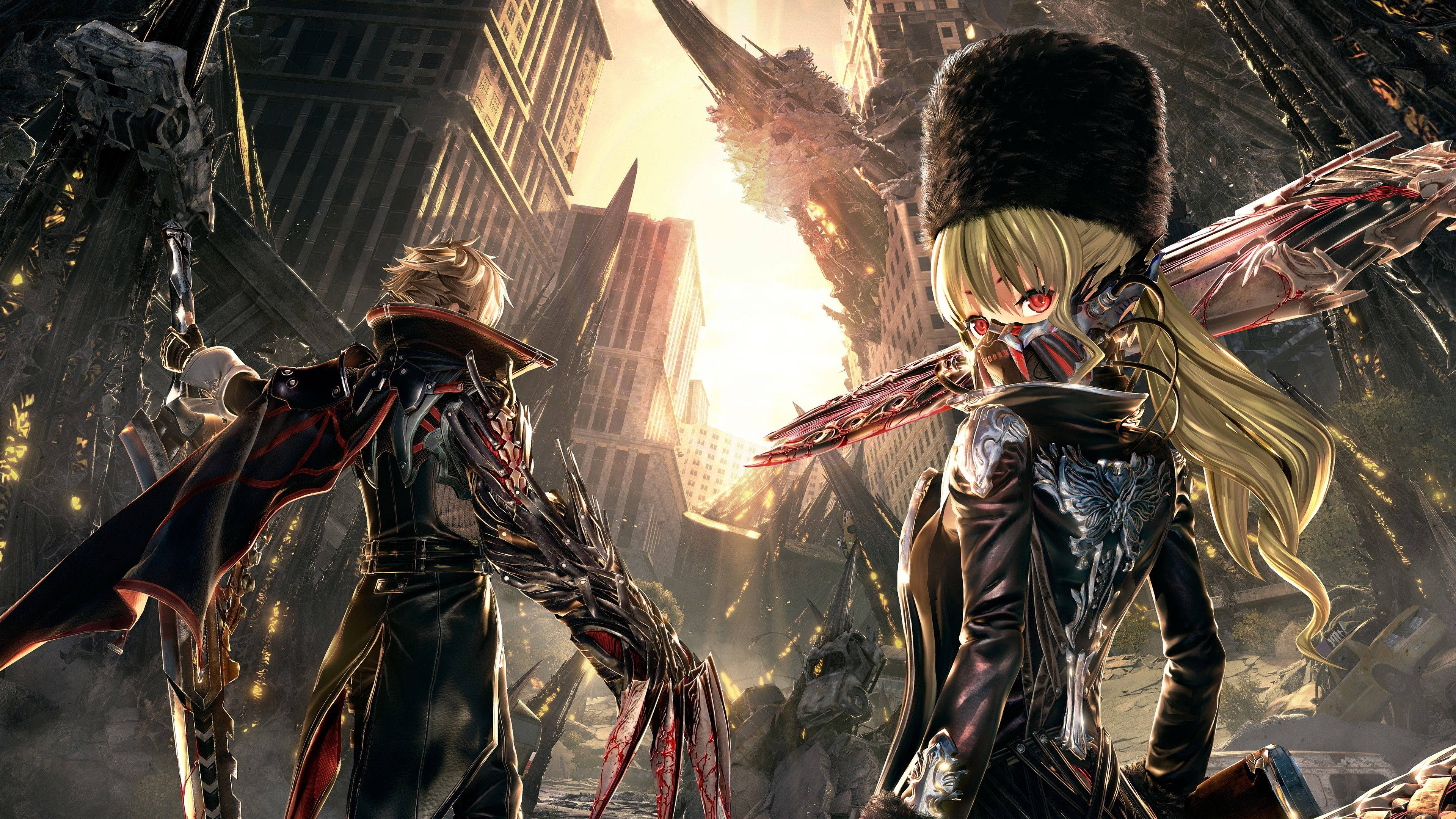 Code Vein, anime warriors, shattered cityscape, 4K Desktop Wallpaper