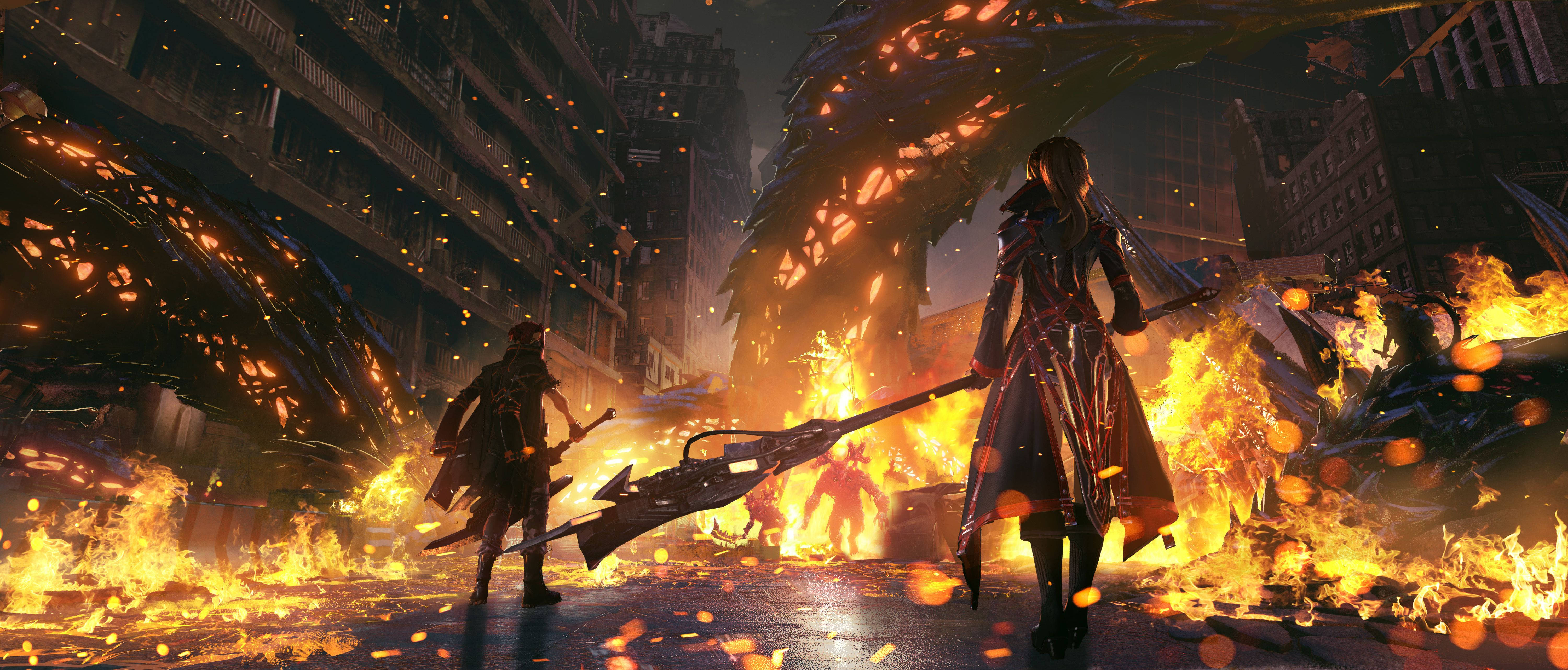 Code Vein, warriors, fiery chaos, 5K Desktop Wallpaper