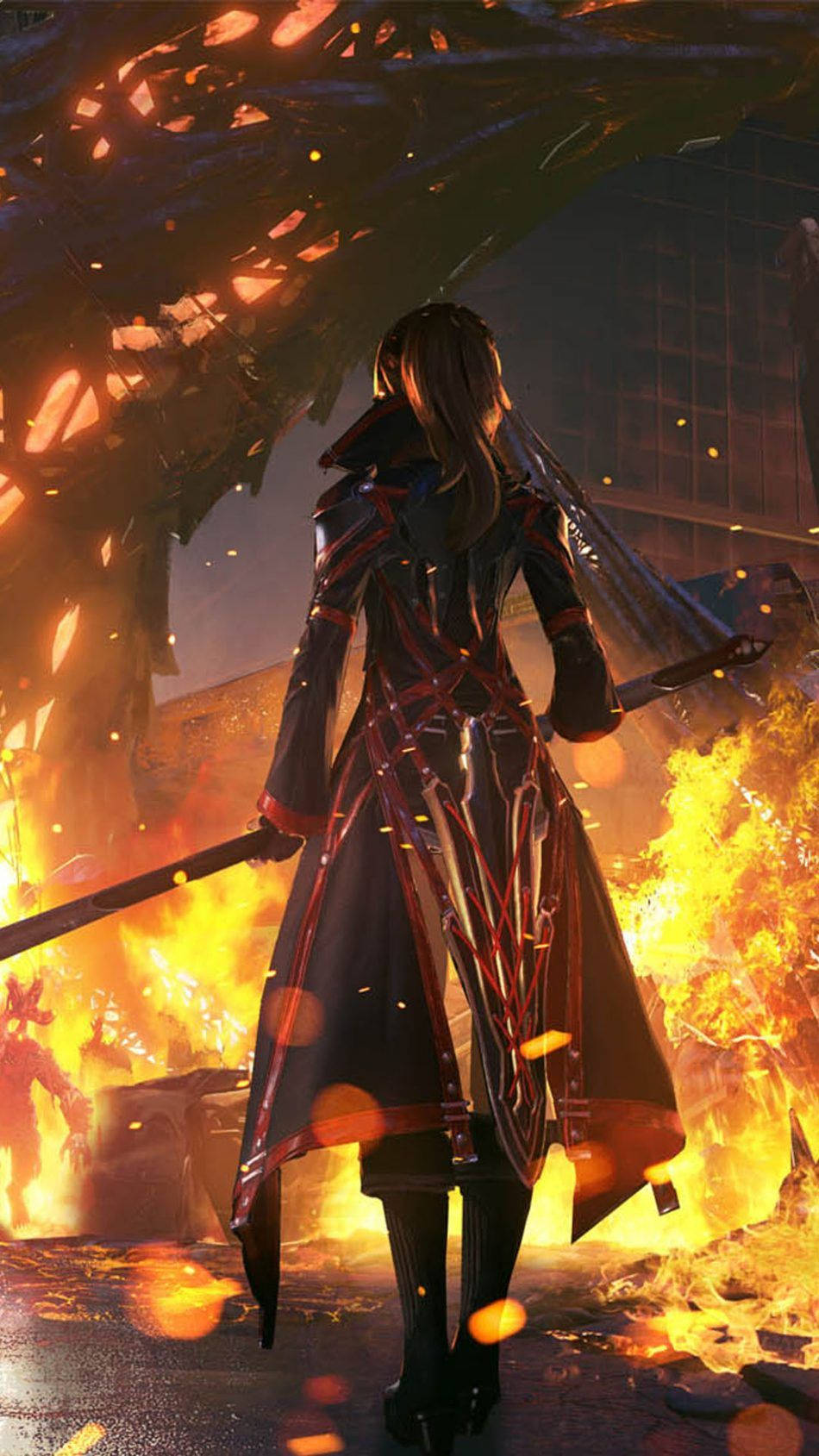 Code Vein, dark coat, roaring flames, HD Phone Wallpaper