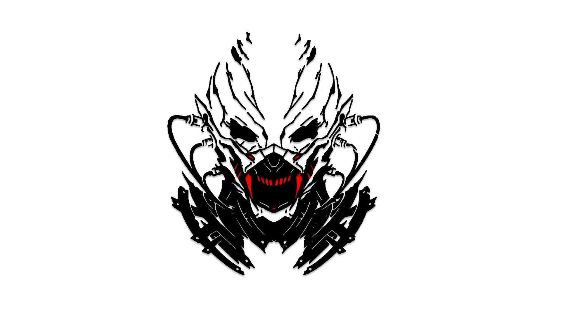 Code Vein, black and white stylized skull, glowing red eyes, Full HD Desktop Wallpaper
