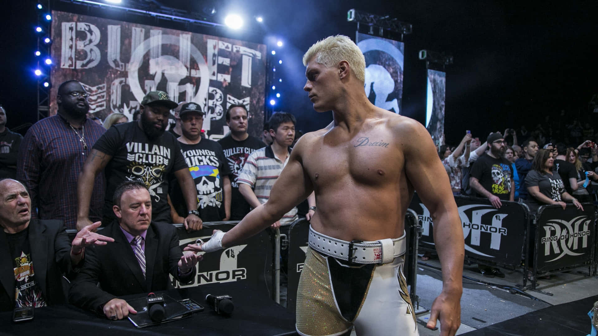 Cody Rhodes, gold and white trunks, championship belt, Full HD Desktop Wallpaper