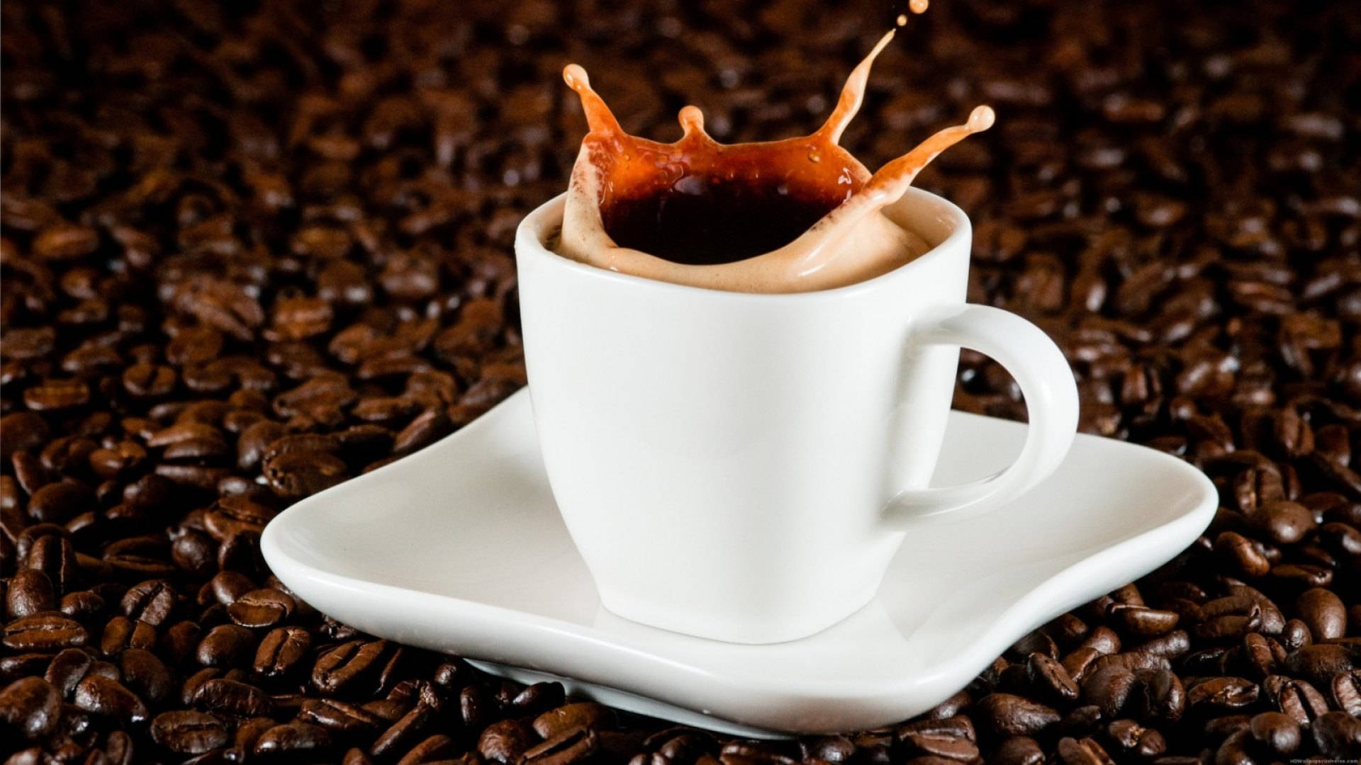 espresso, coffee beans, white coffee cup, Full HD Desktop Wallpaper