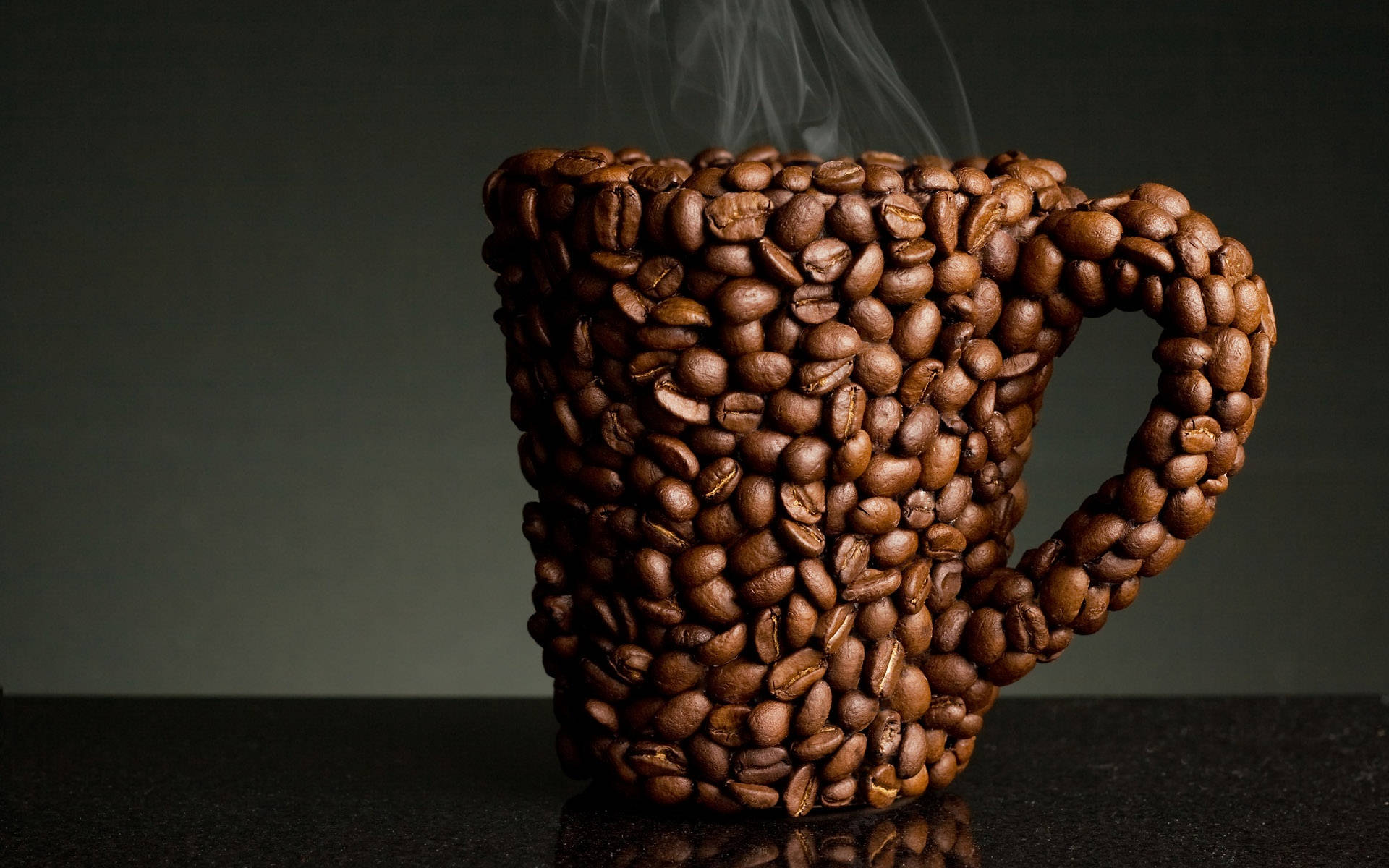 coffee cup, roasted coffee beans, steaming mug, Full HD Desktop Wallpaper