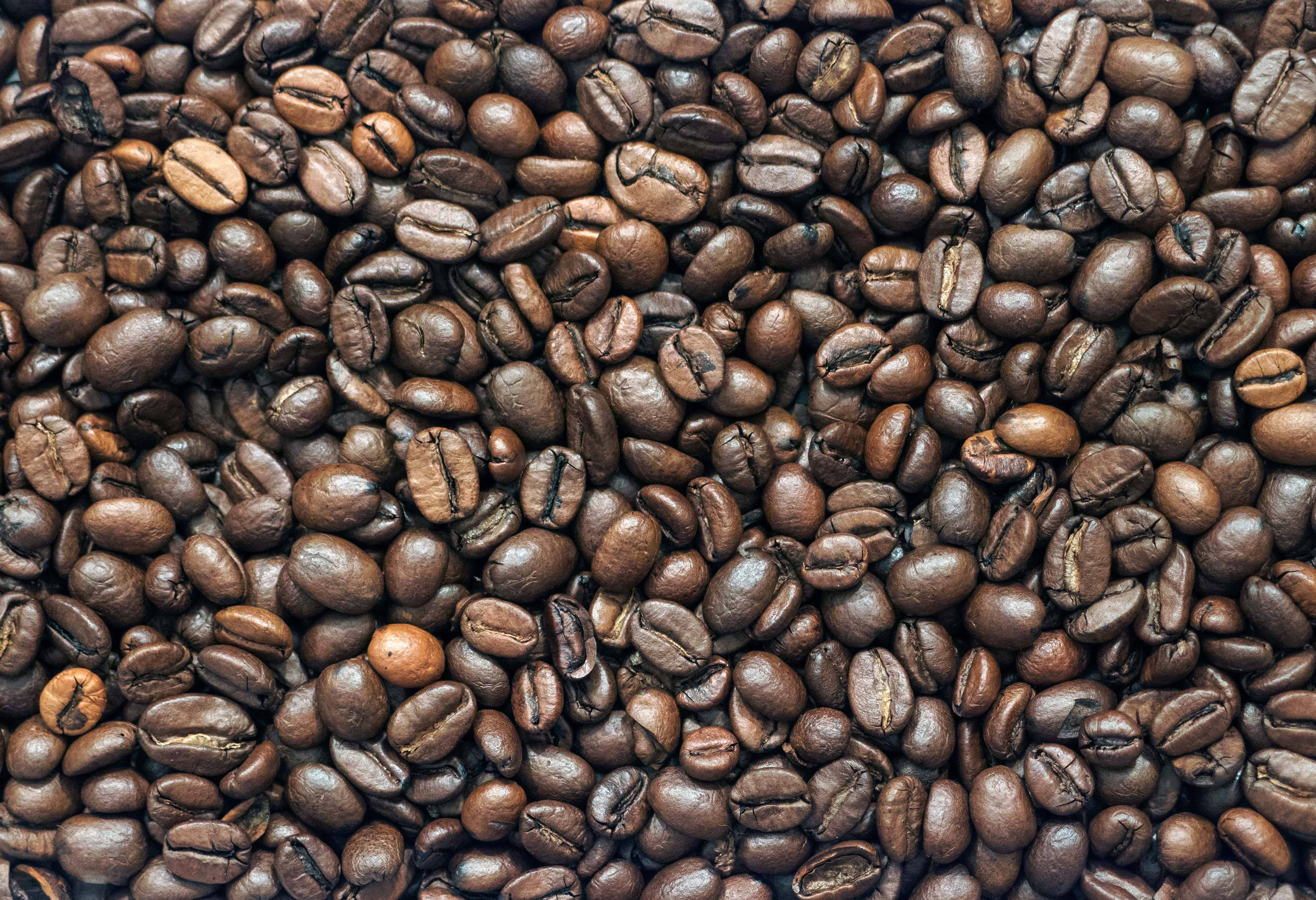 bright coffee beans, roasted coffee beans, rich brown tones, 2K Desktop Wallpaper