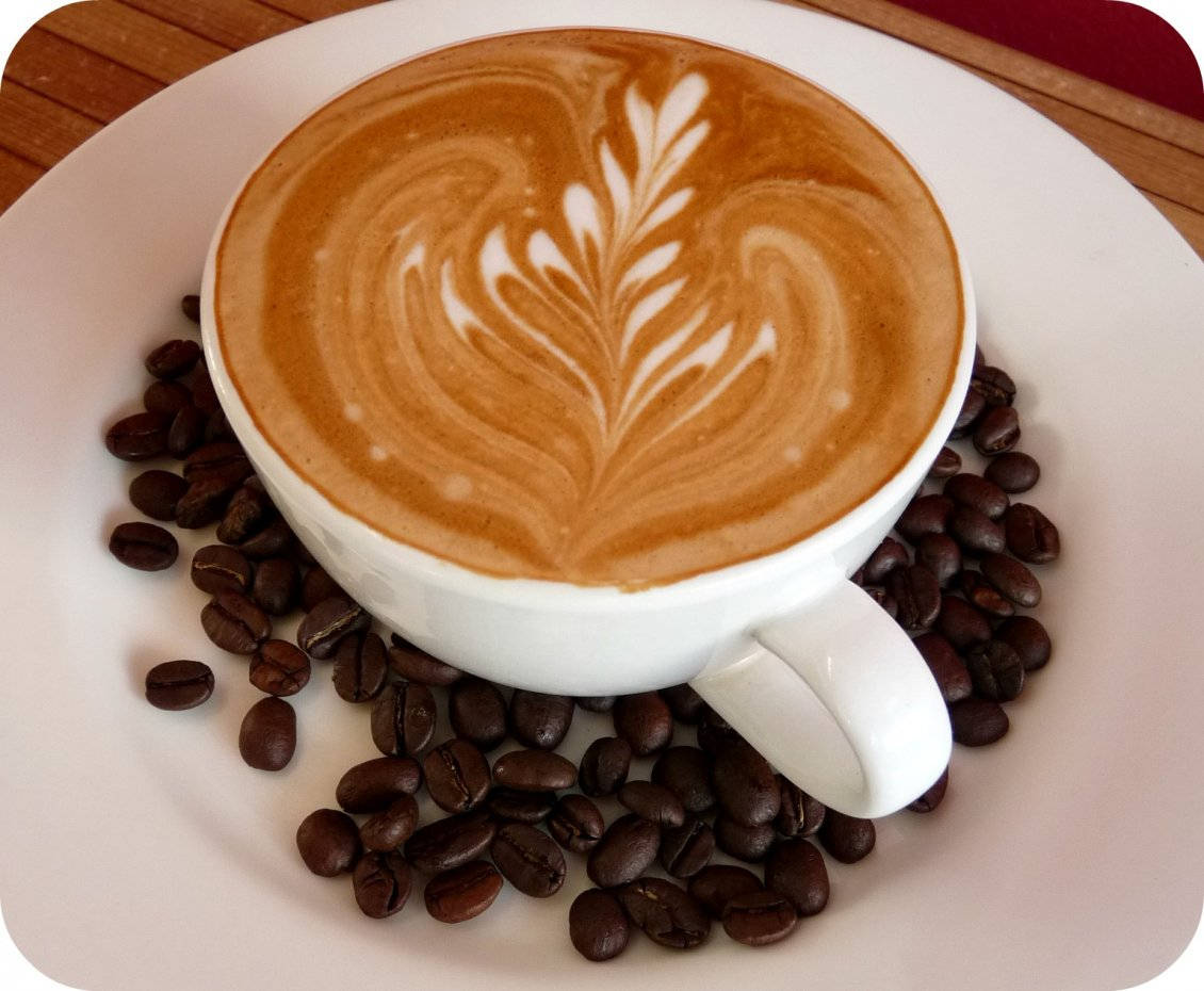 latte art, leaf design, white cup, SD Desktop Wallpaper