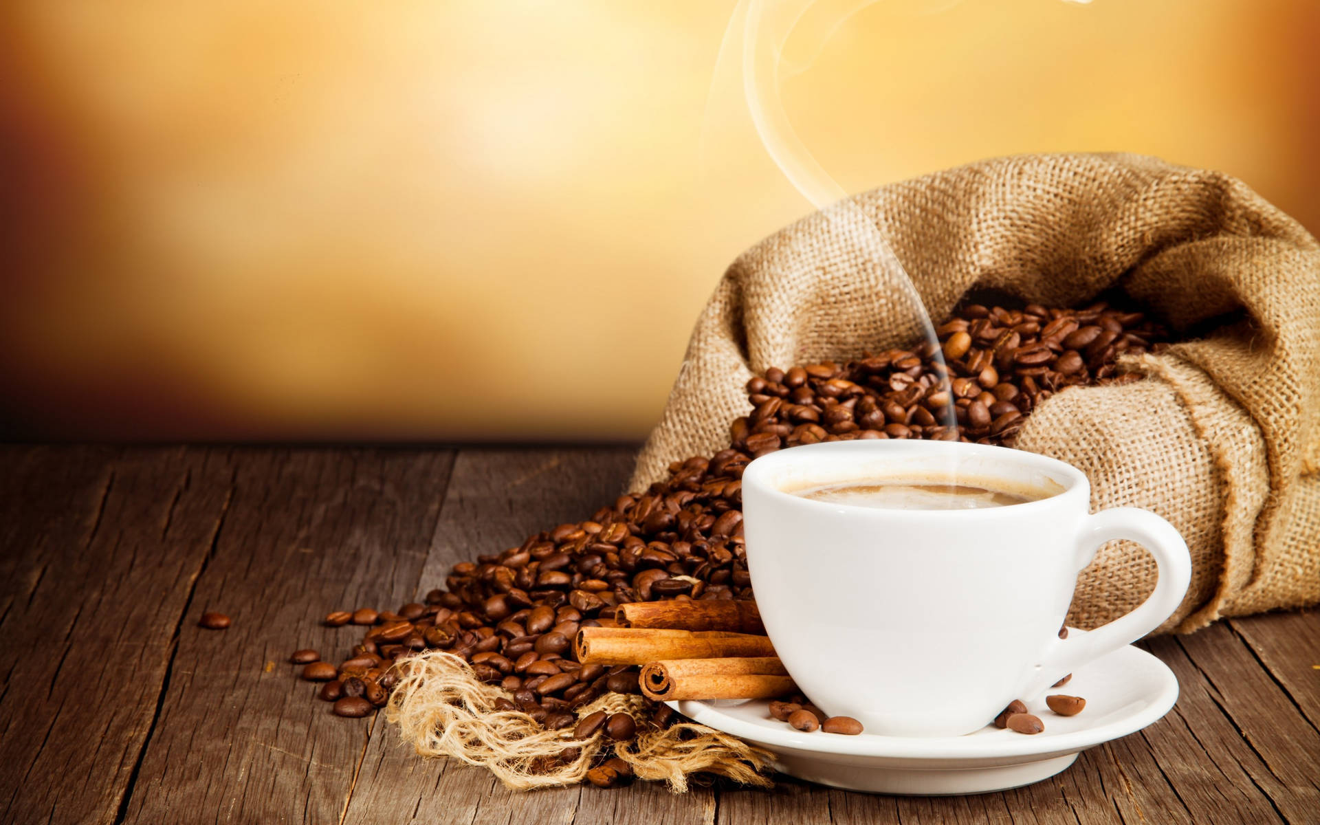 cinnamon, coffee beans, burlap sack, Full HD Desktop Wallpaper