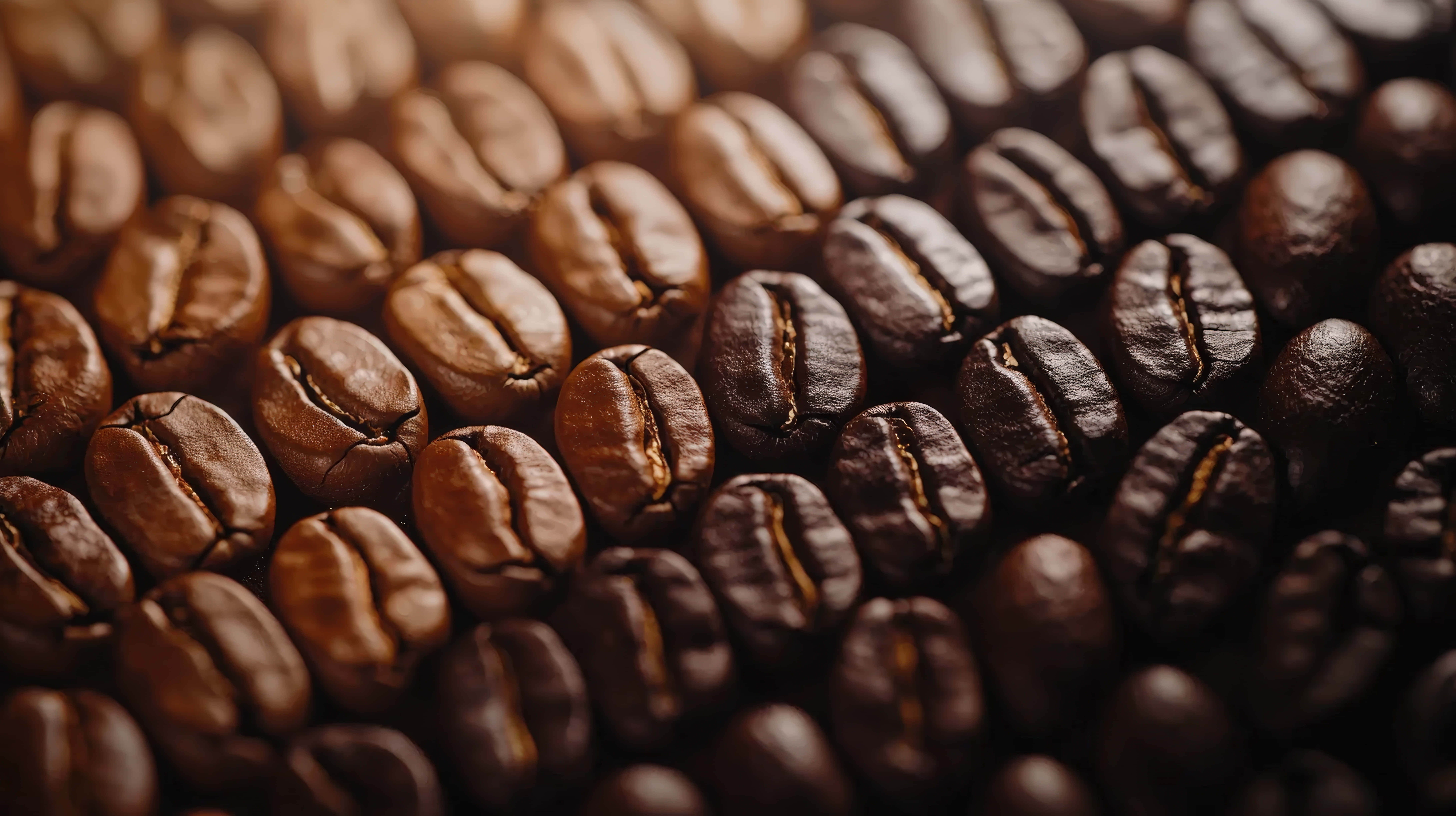 roasted coffee beans, rich brown tones, visible creases, 8K Desktop Wallpaper