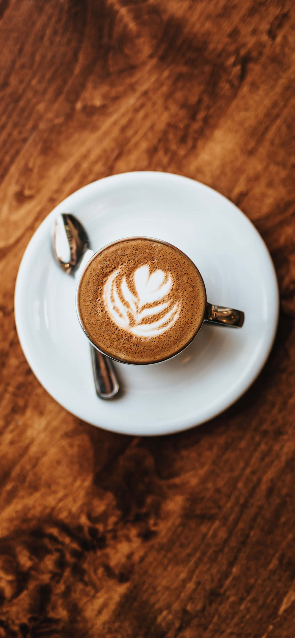 latte, heart leaf foam art, ceramic cup, 2K Phone Wallpaper