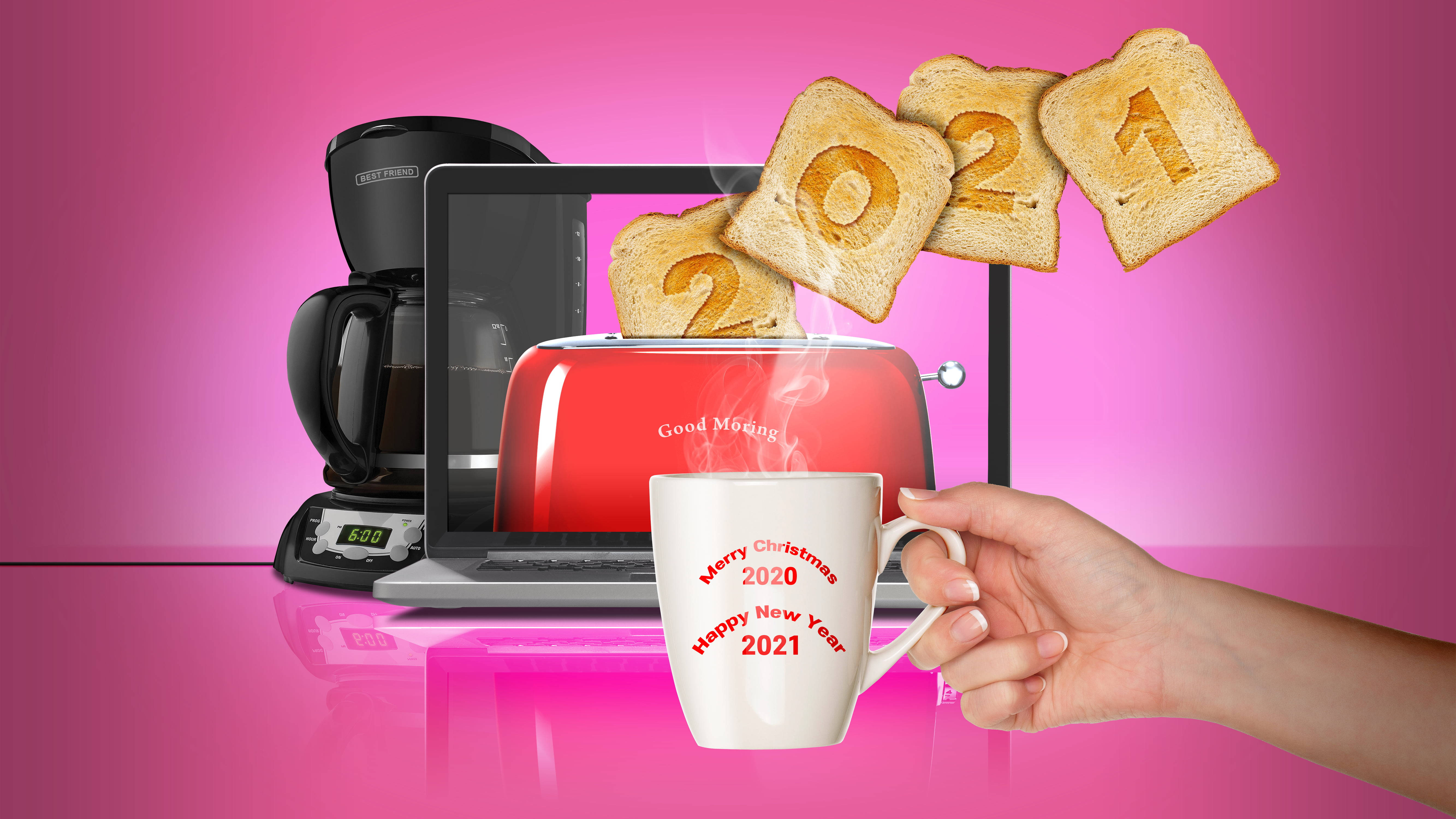 2021, mug, toast slices shaped like 2021, 5K Desktop Wallpaper
