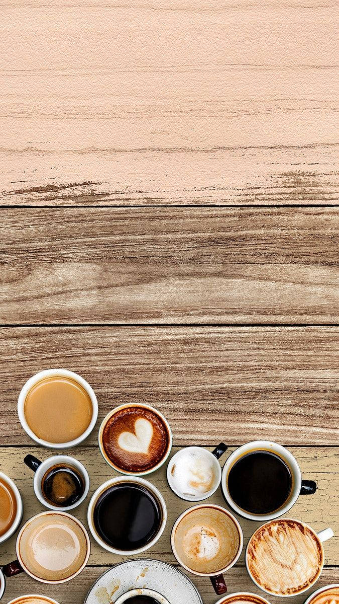 coffee cups, latte art, rustic wooden table, SD Phone Wallpaper