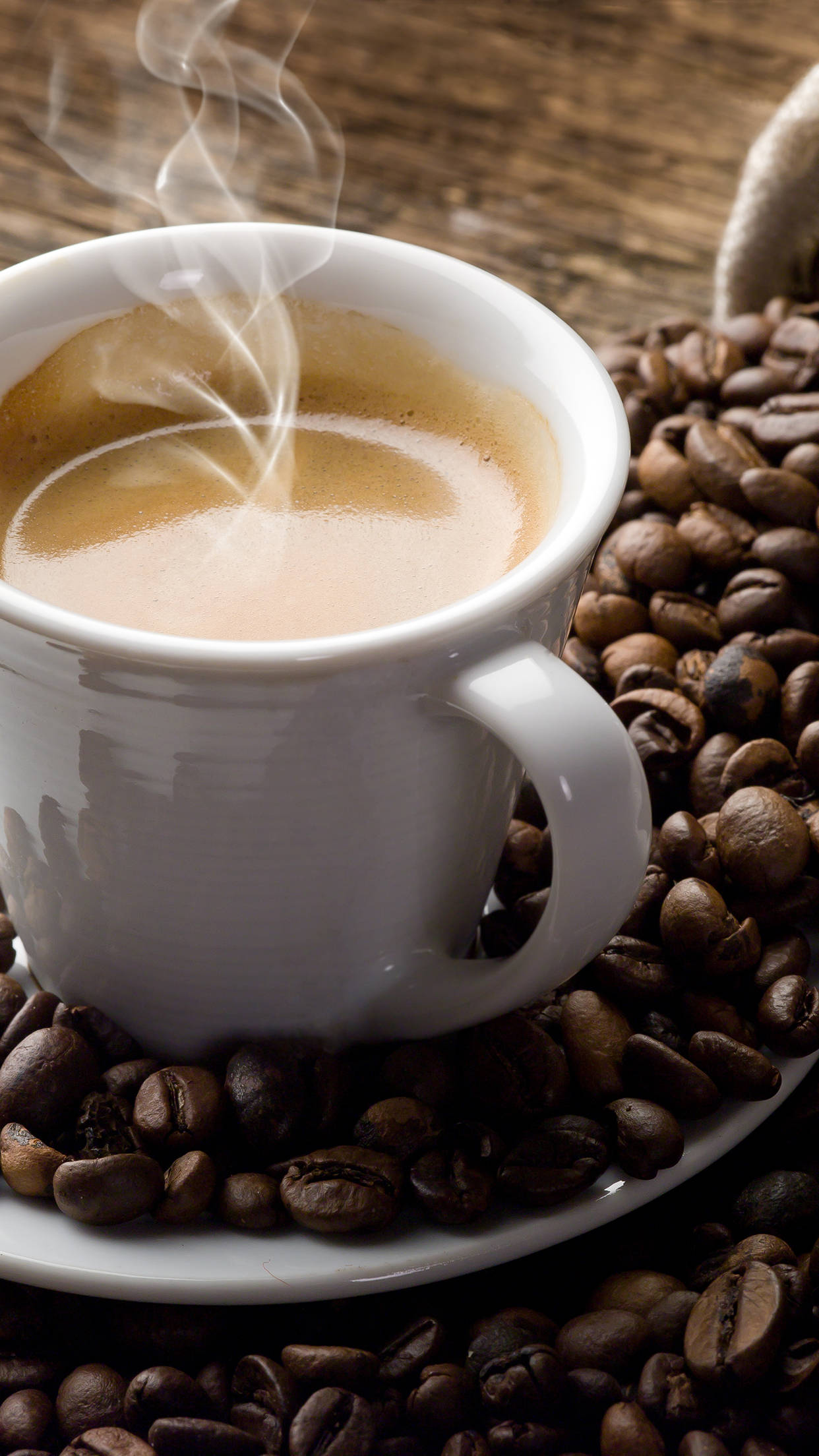 coffee cup, robusta beans, steaming, Full HD Phone Wallpaper