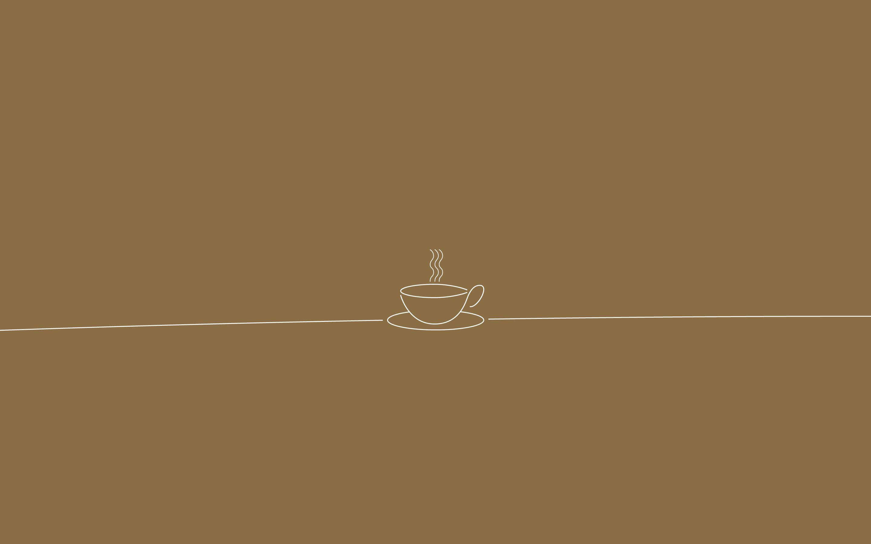 brown pastel aesthetic, minimalist coffee cup, white line drawing, 2K Desktop Wallpaper