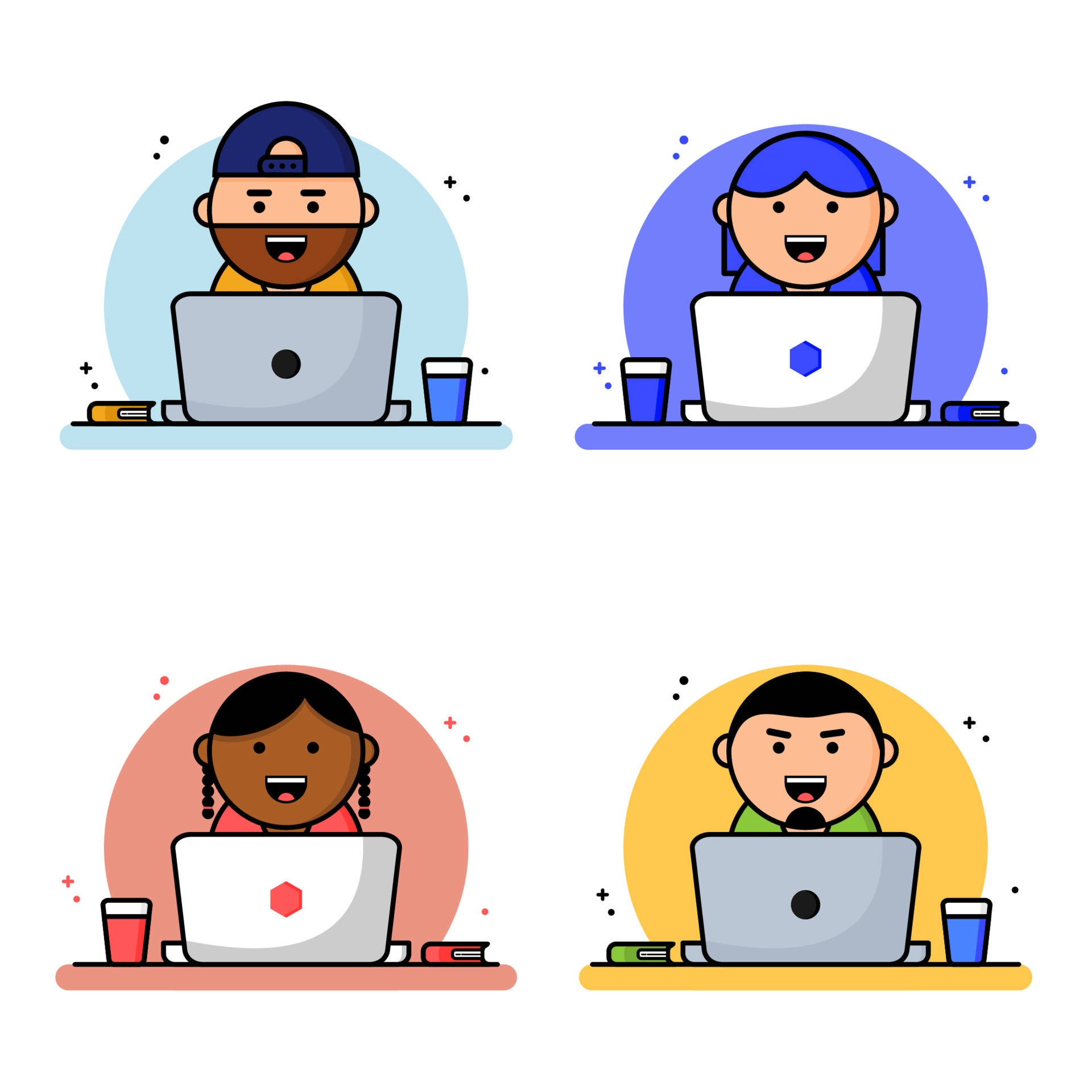 coffee lover, laptop, cartoon characters, Full HD Desktop Wallpaper