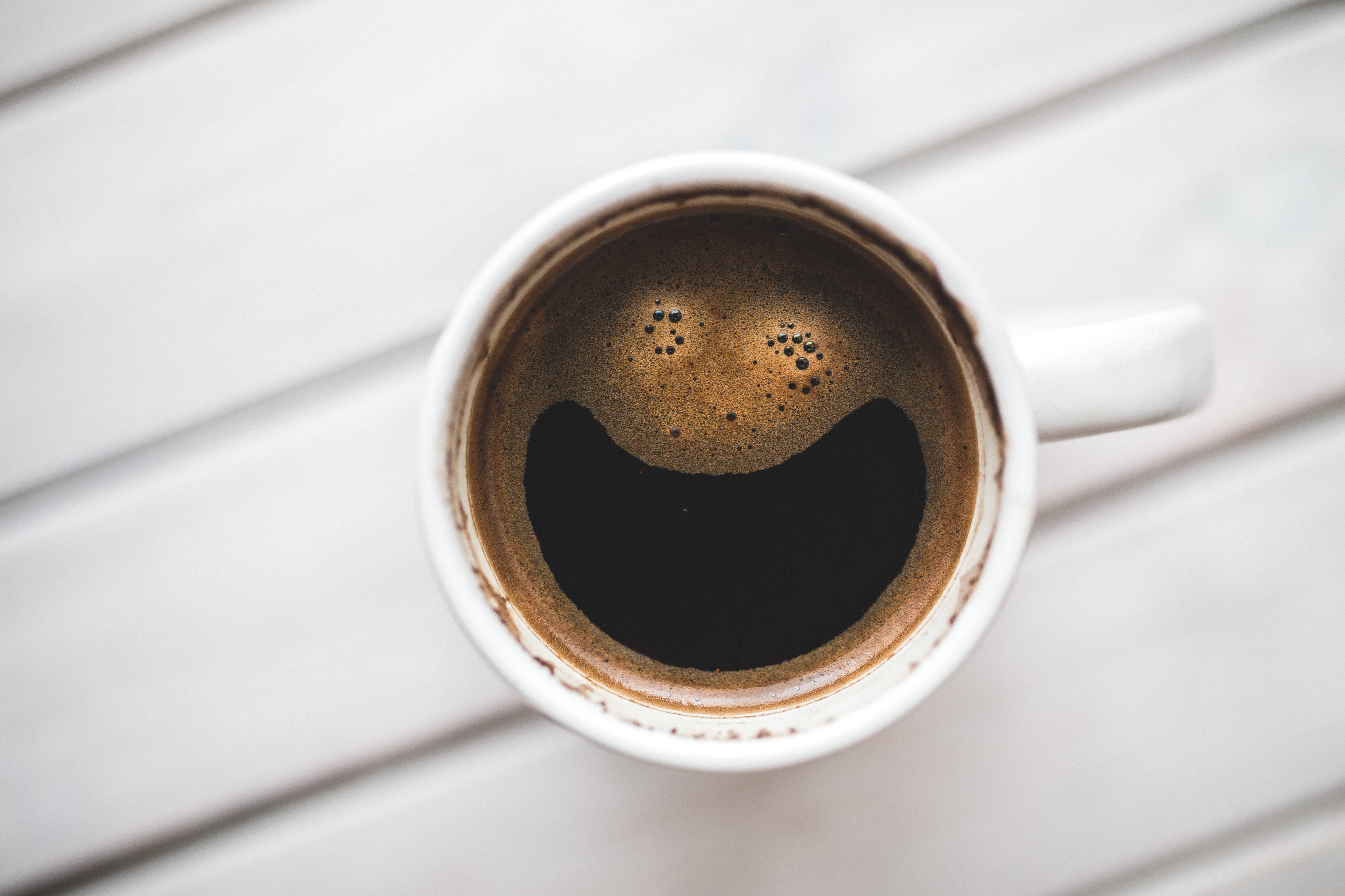black coffee, white mug, coffee foam, 5K Desktop Wallpaper