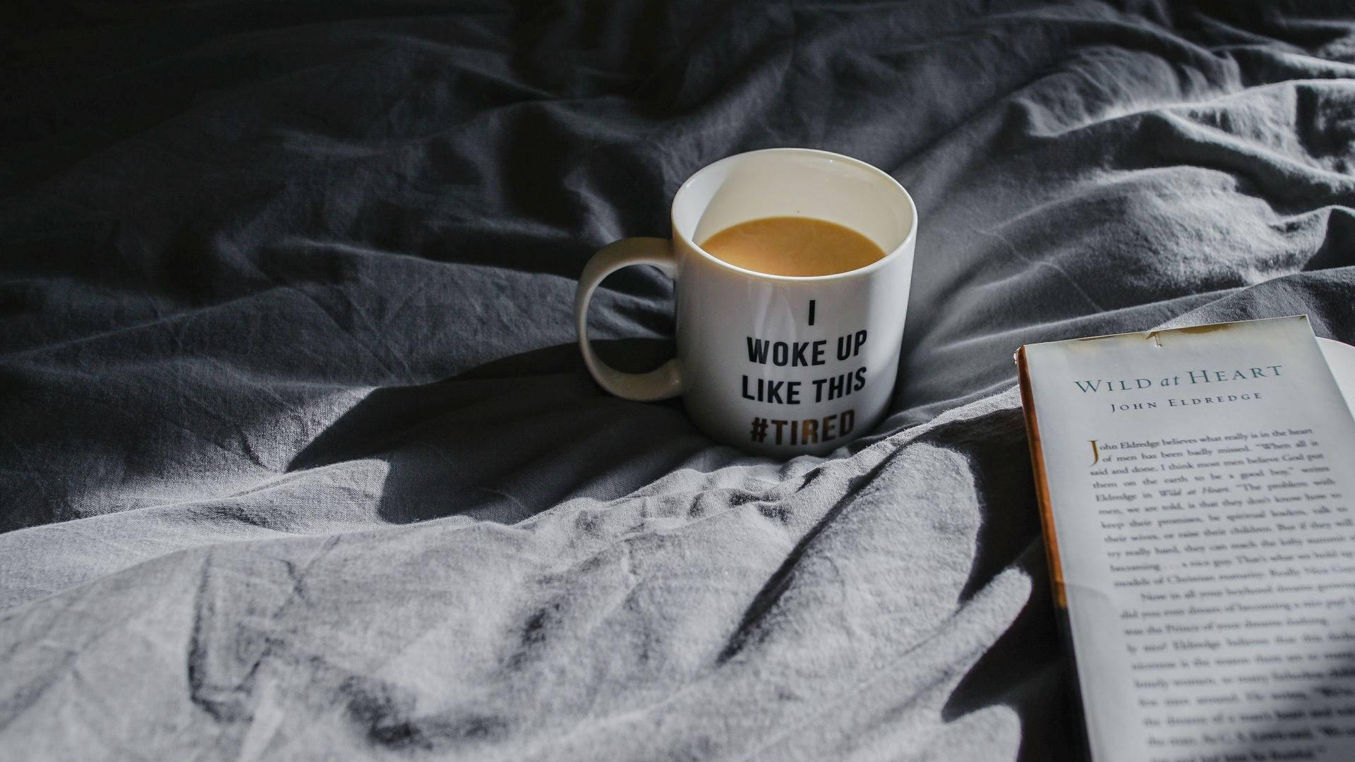 white mug, coffee, I woke up like this #tired, Full HD Desktop Wallpaper