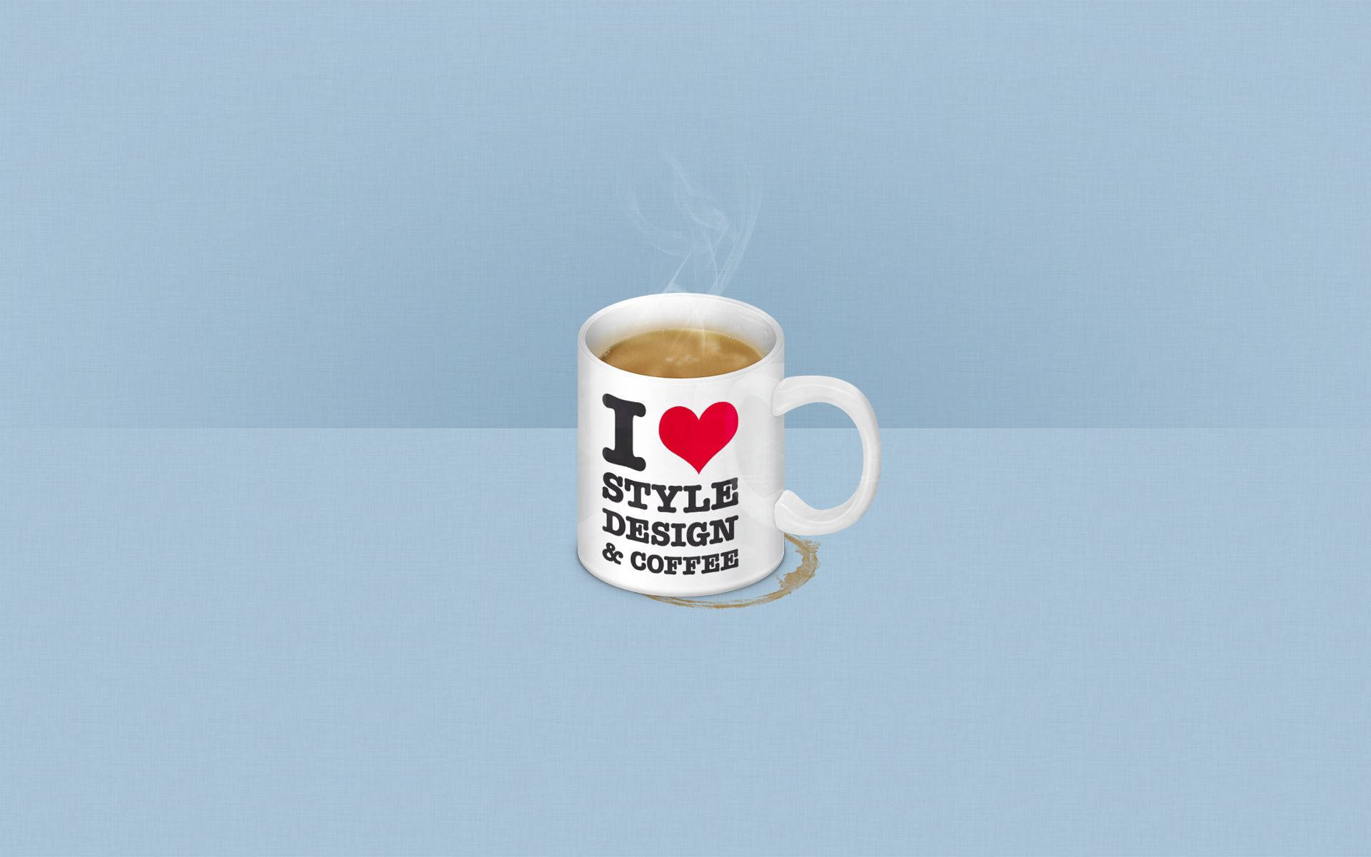 Pale Blue Coffee Art, white coffee mug, bold text, Full HD Desktop Wallpaper